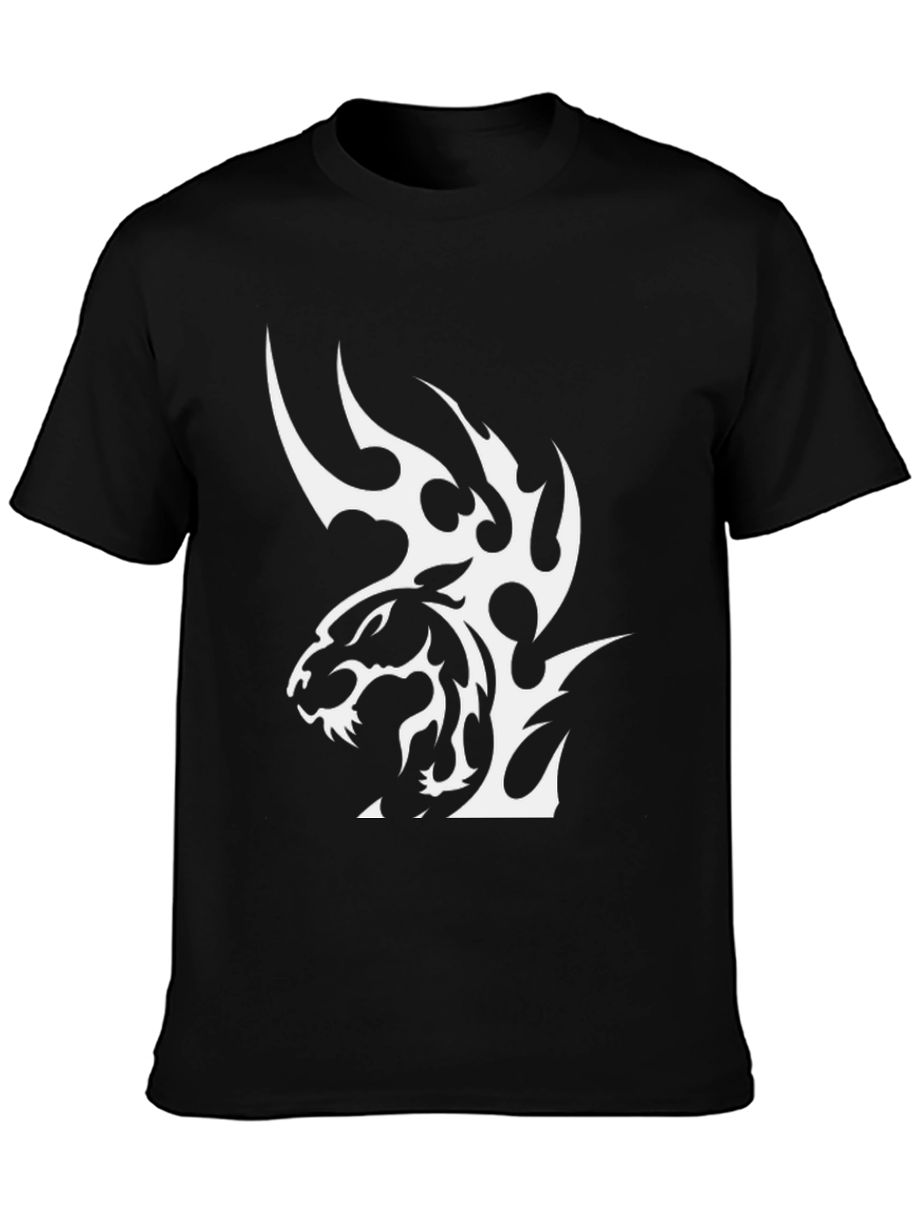 Black T-Shirt with Tribal Tiger Graphic