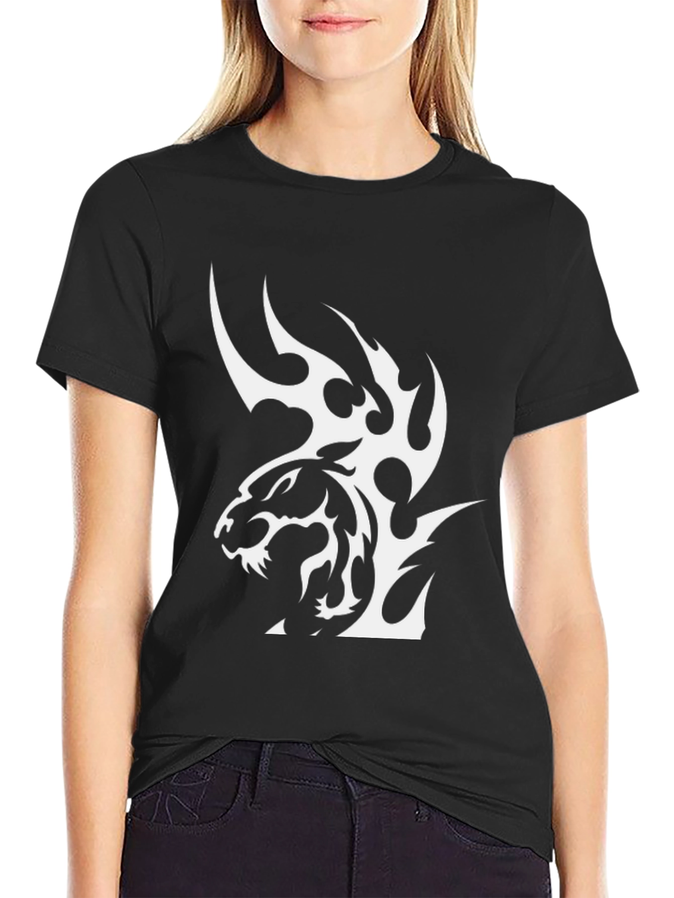 Black T-Shirt with Tribal Tiger Graphic