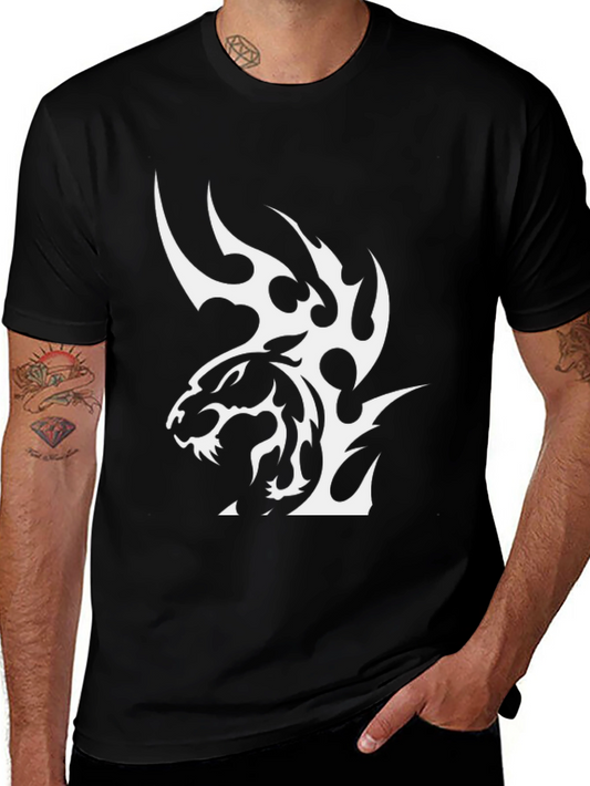 Black T-Shirt with Tribal Tiger Graphic