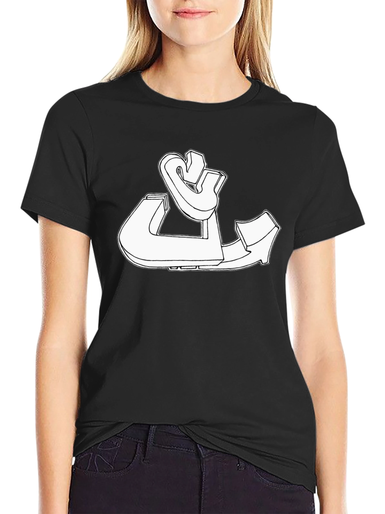Modern White Graphic Print Black T-Shirt