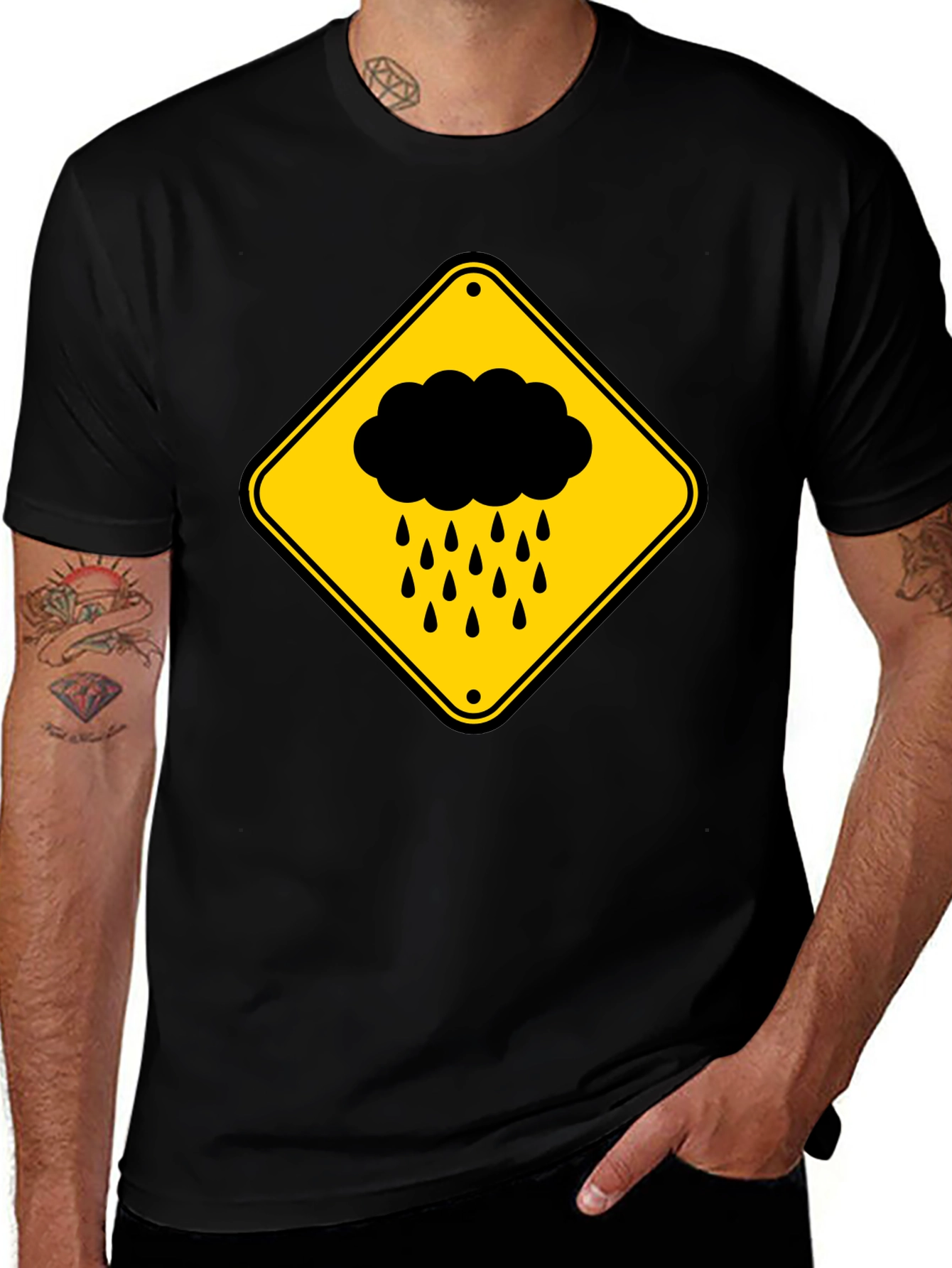 Rainy Day Warning T-Shirt - Black Cotton Tee
