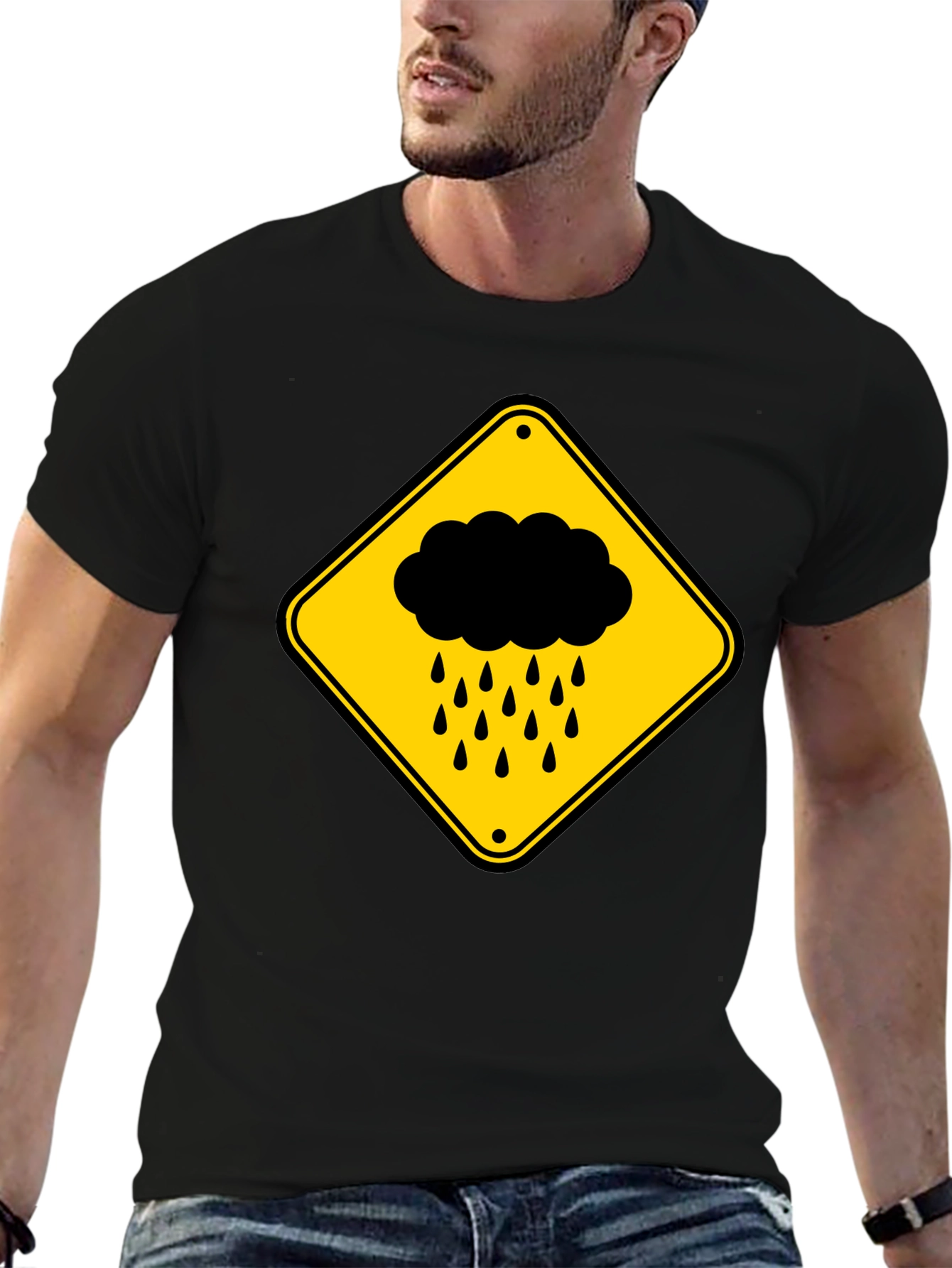 Rainy Day Warning T-Shirt - Black Cotton Tee
