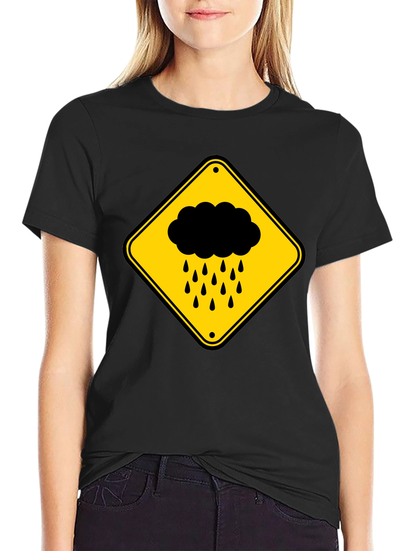 Rainy Day Warning T-Shirt - Black Cotton Tee