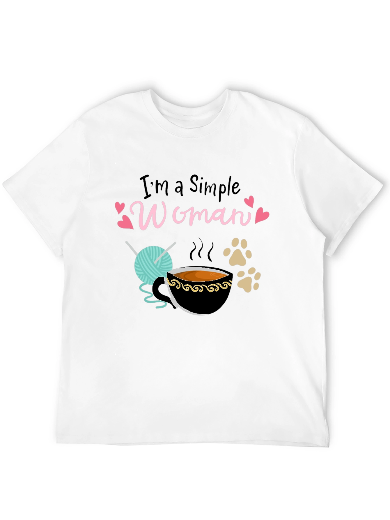 Simple Woman T-Shirt: Yarn Coffee & Paws