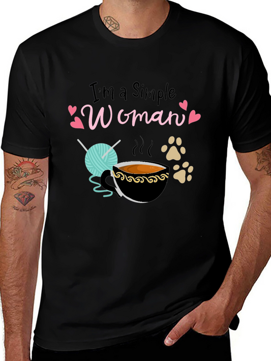 Simple Woman T-Shirt: Yarn Coffee & Paws