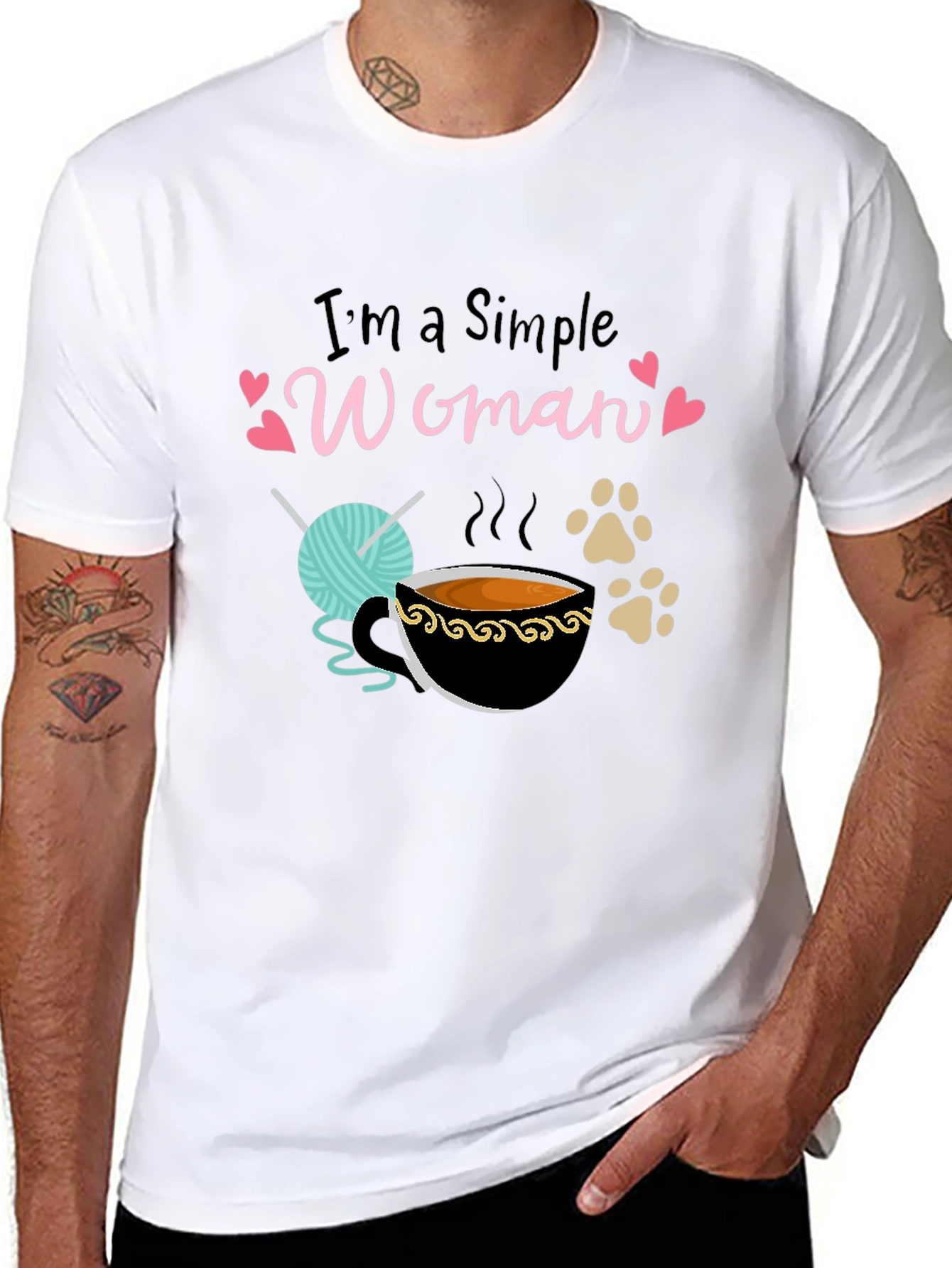 Simple Woman T-Shirt: Yarn Coffee & Paws