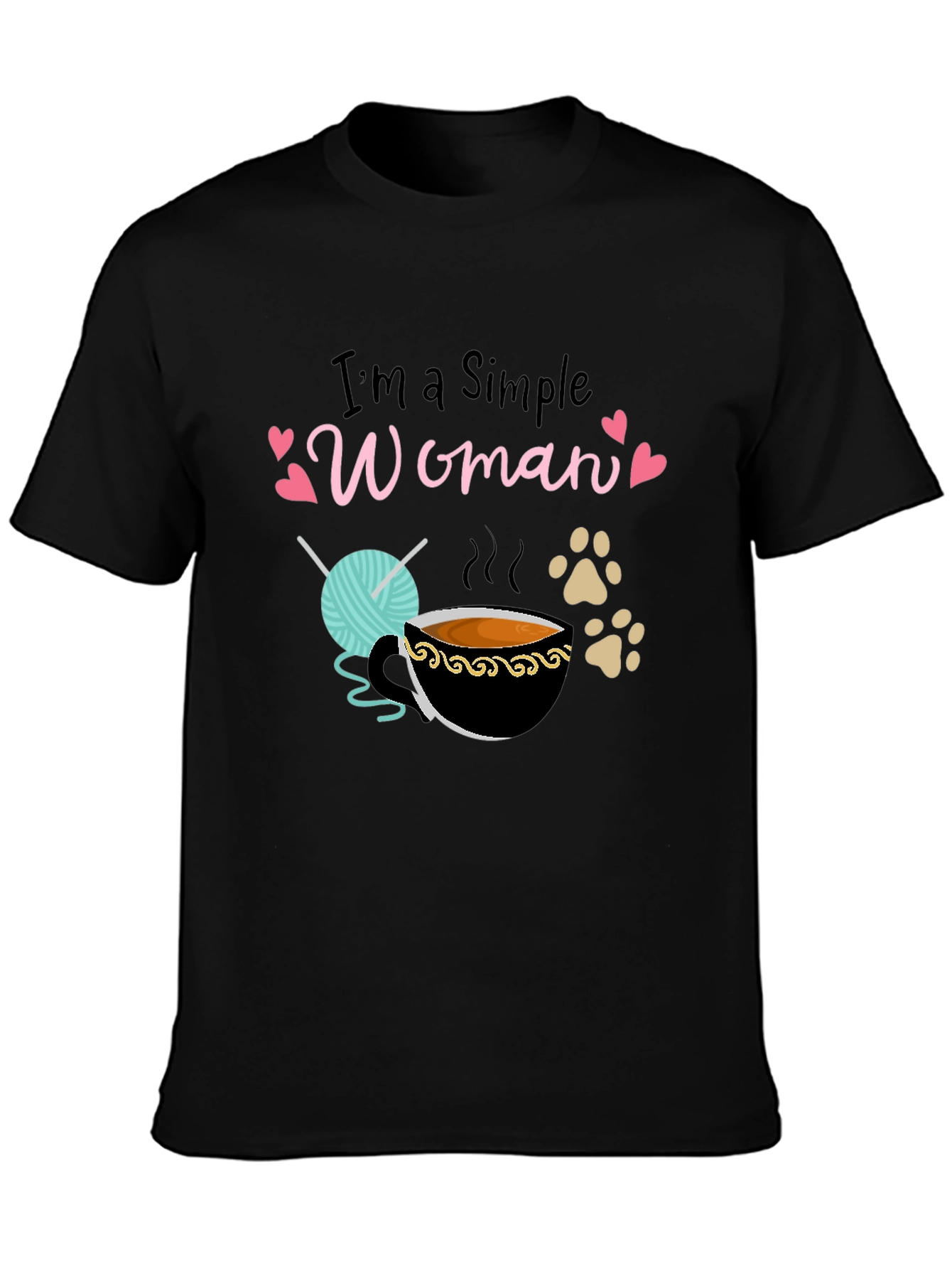 Simple Woman T-Shirt: Yarn Coffee & Paws