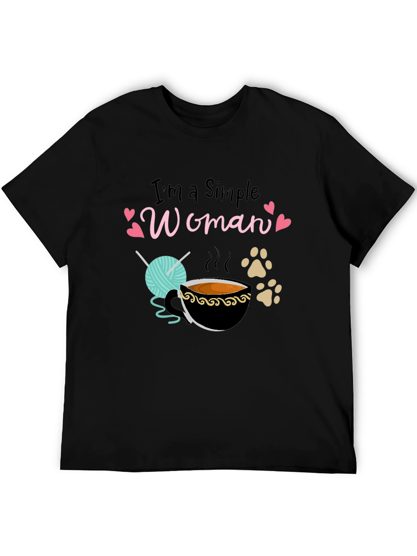 Simple Woman T-Shirt: Yarn Coffee & Paws