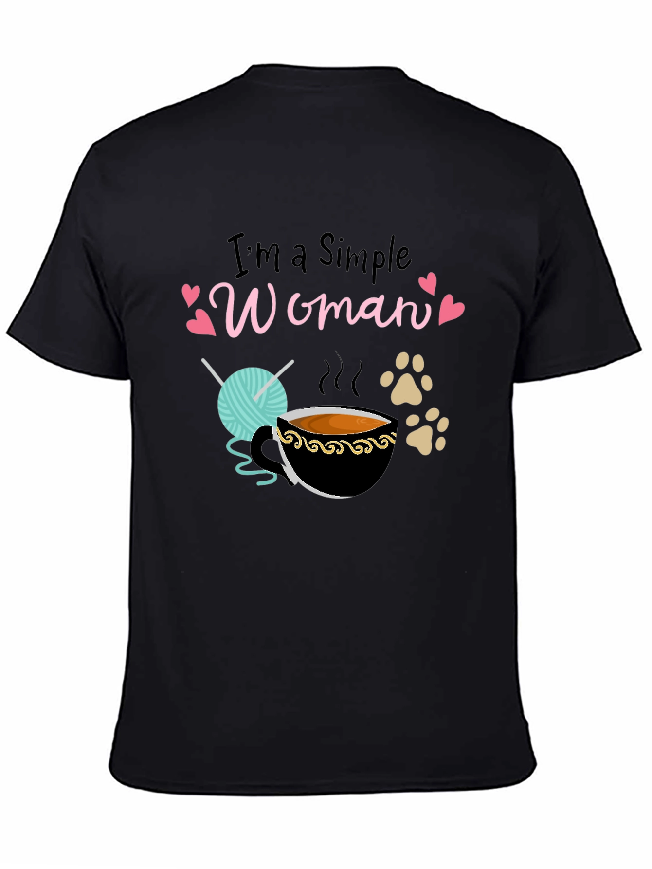 Simple Woman T-Shirt: Yarn Coffee & Paws
