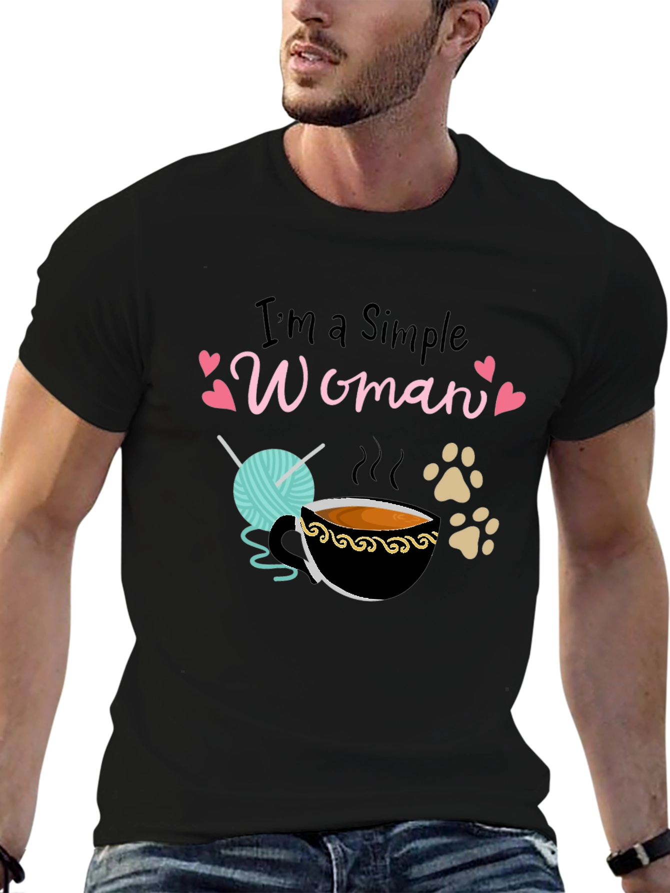 Simple Woman T-Shirt: Yarn Coffee & Paws