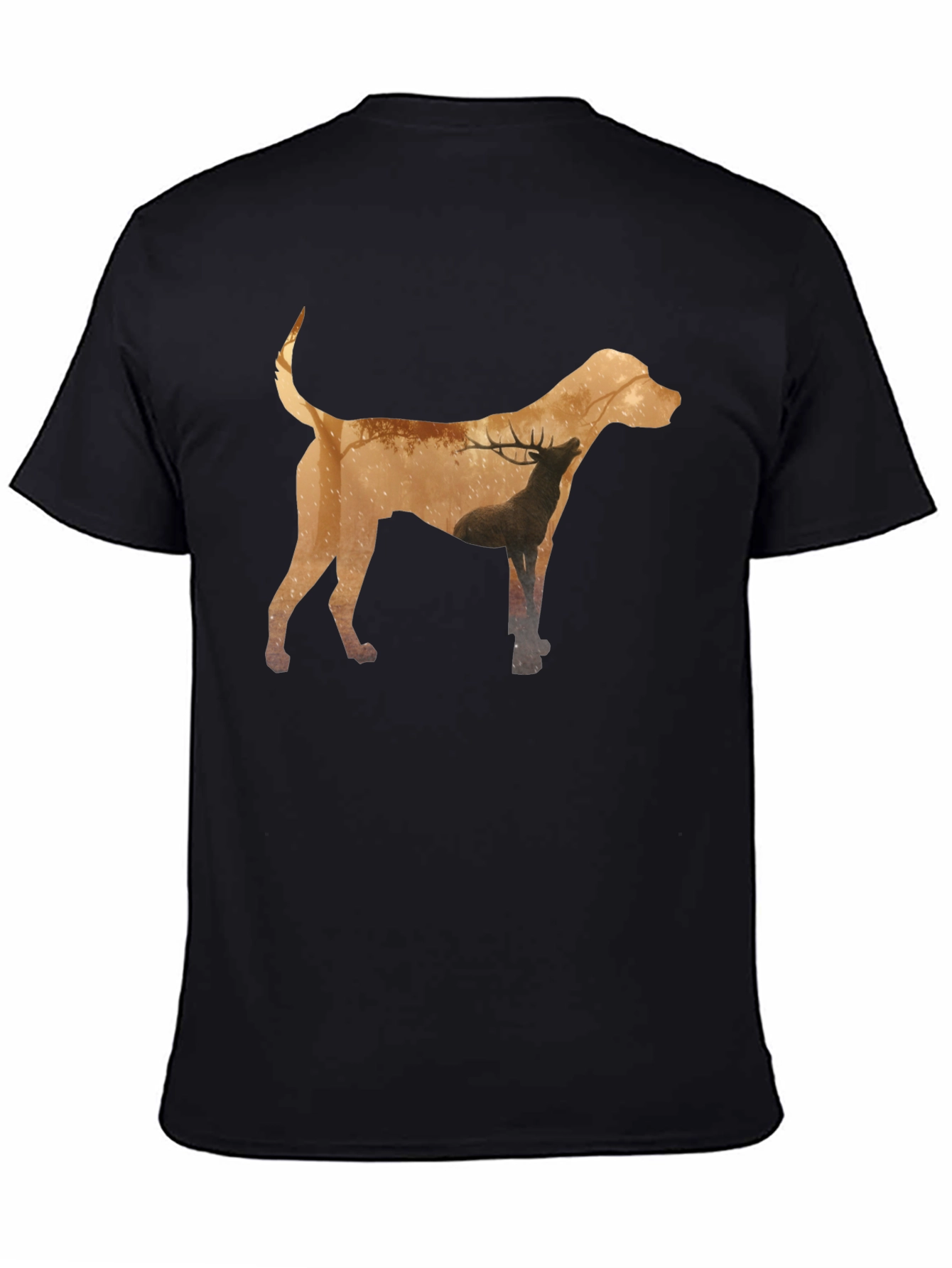 Dog and Deer Silhouette Graphic Tee - Black