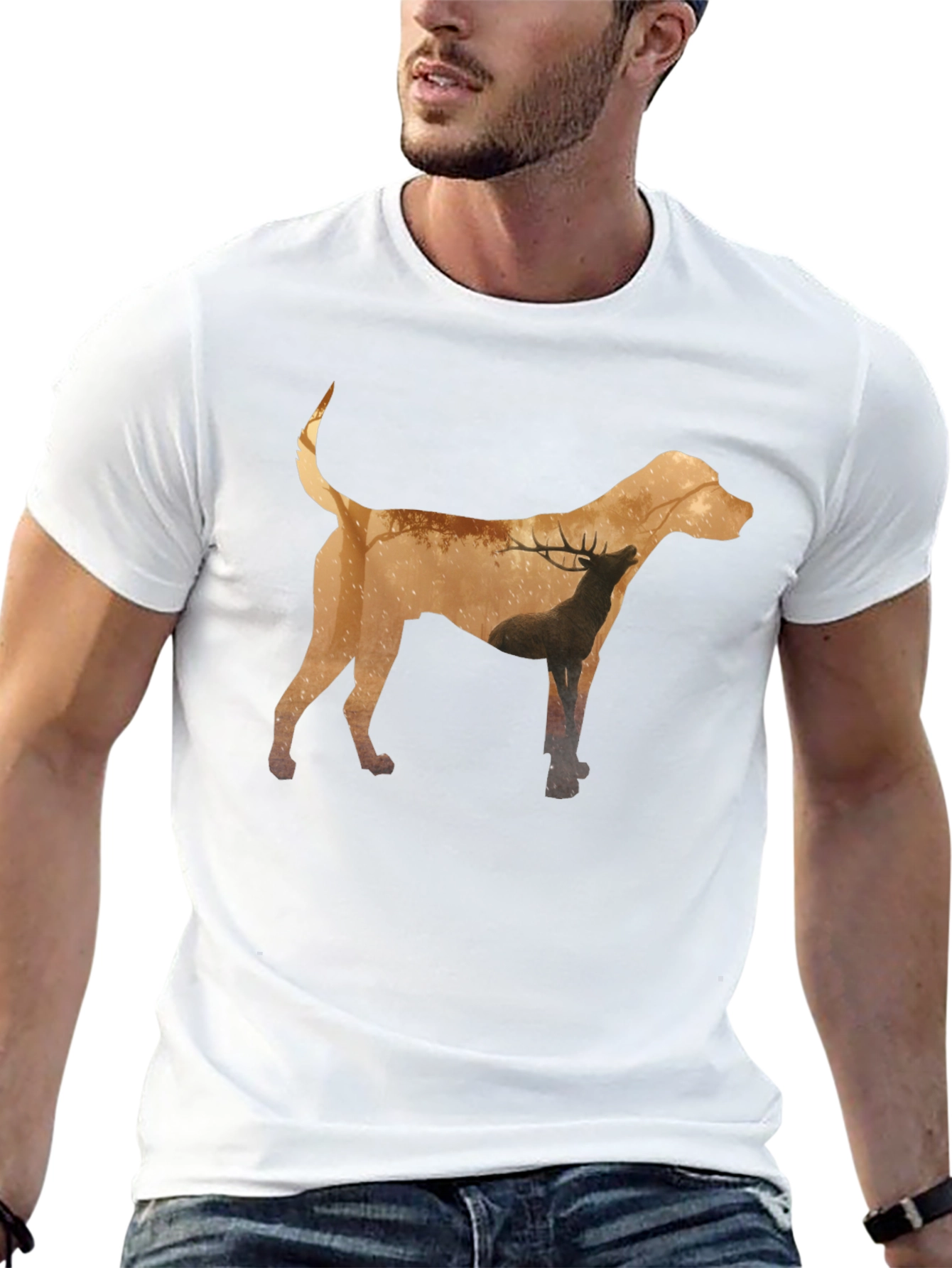 Dog and Deer Silhouette Graphic Tee - Black