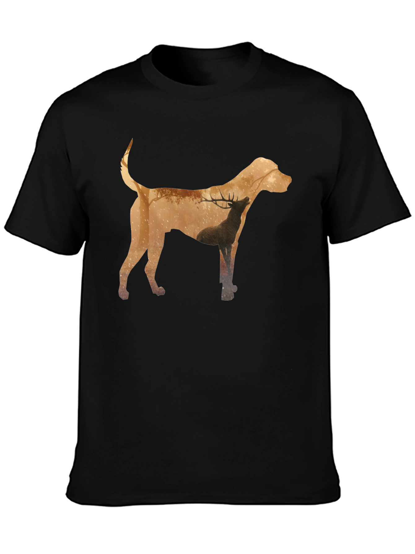 Dog and Deer Silhouette Graphic Tee - Black