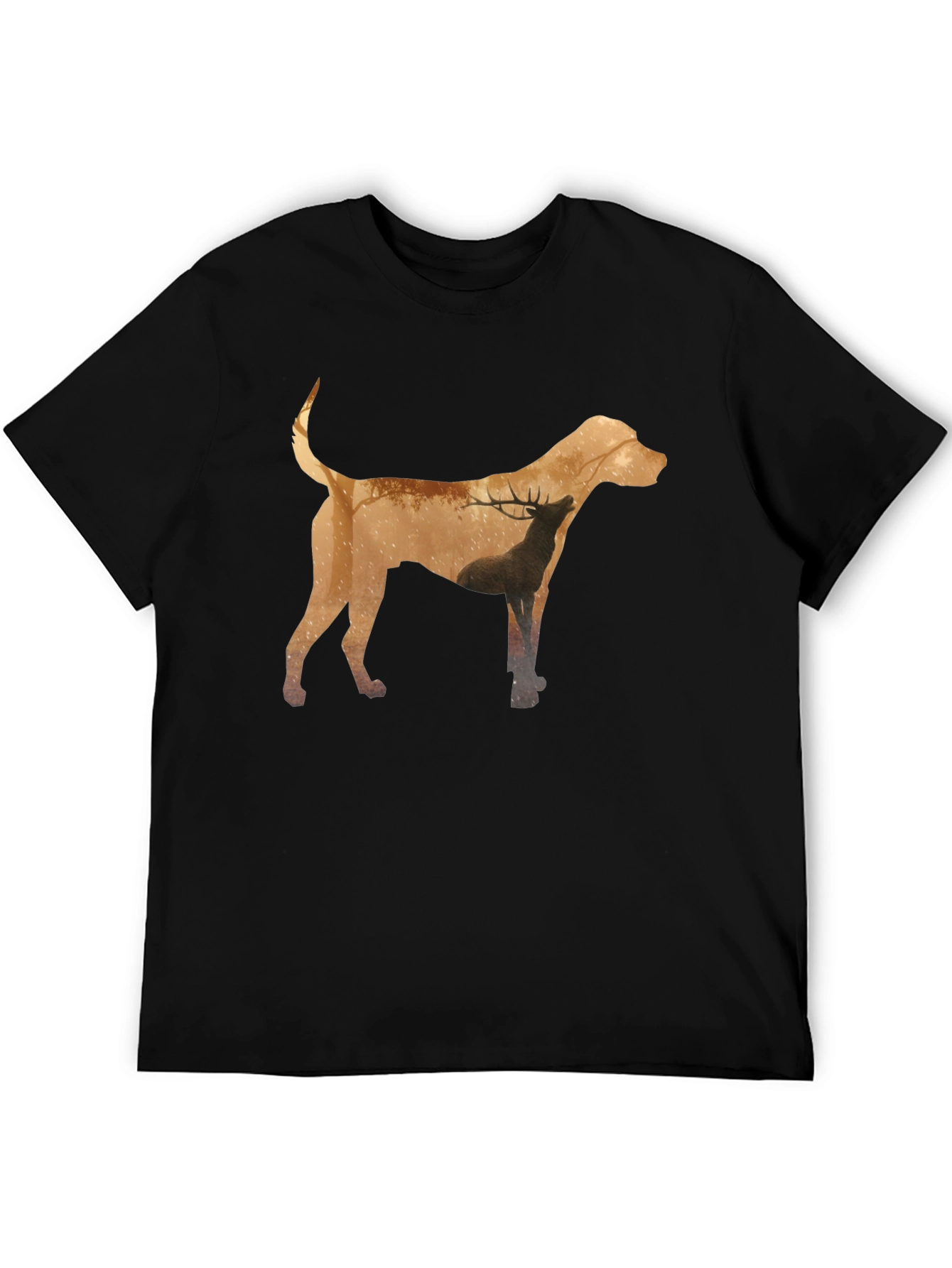 Dog and Deer Silhouette Graphic Tee - Black