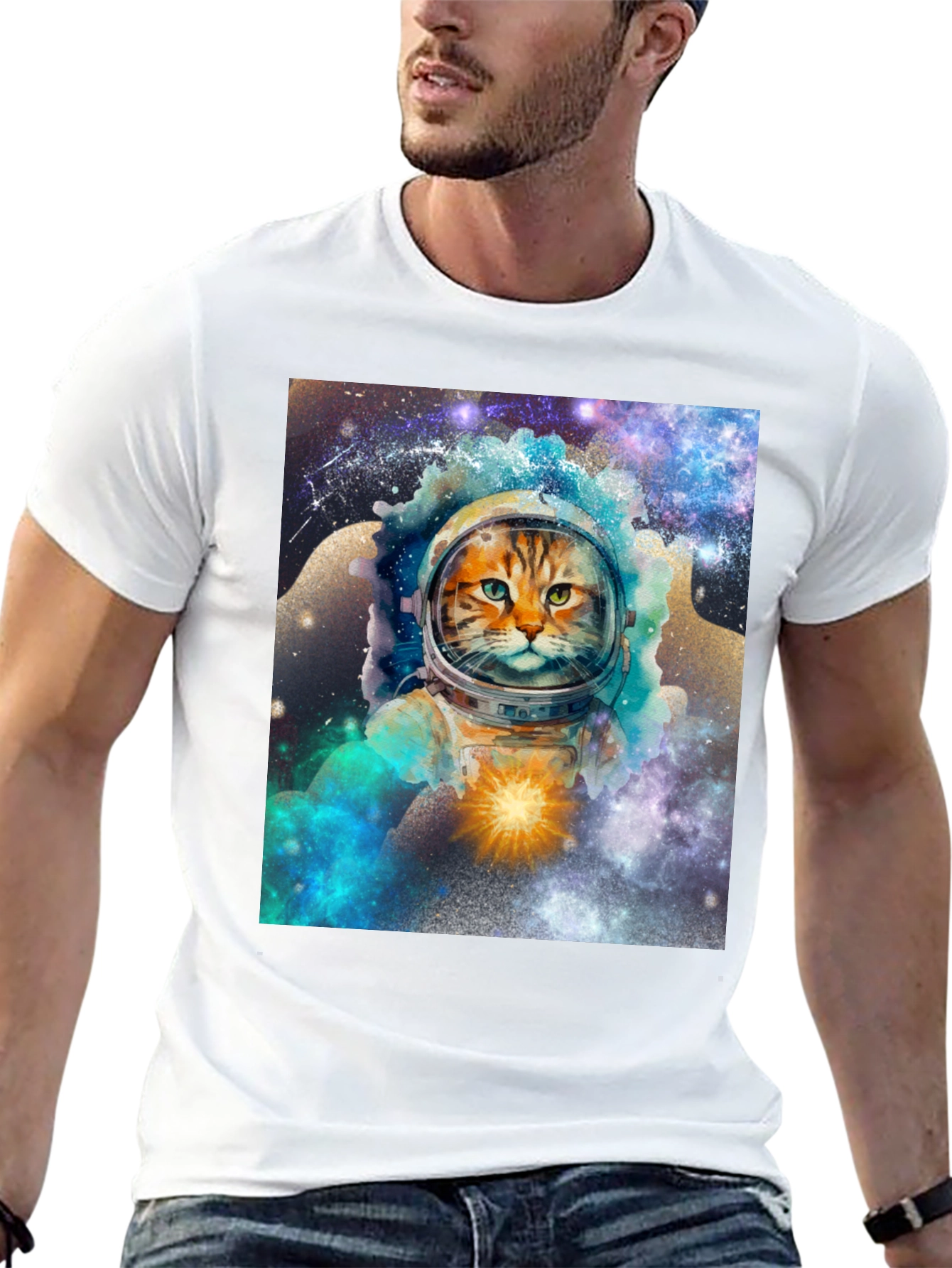 Cosmic Cat Astronaut Graphic T-Shirt