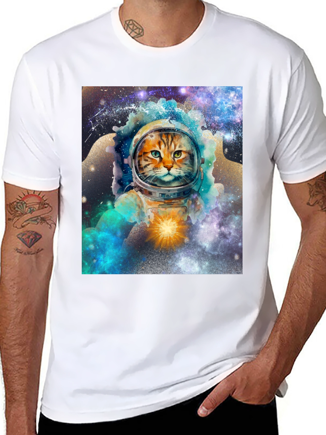 Cosmic Cat Astronaut Graphic T-Shirt