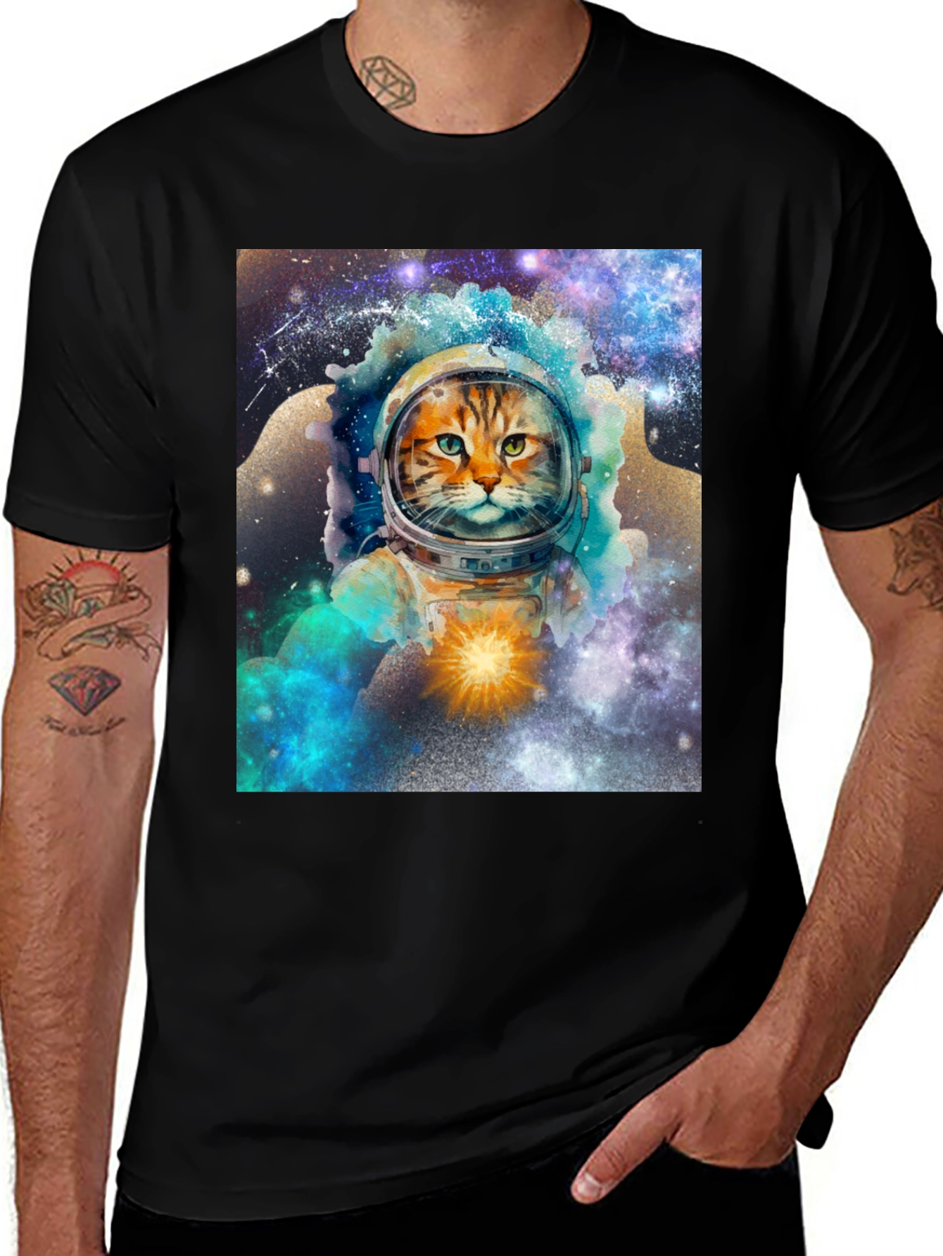 Cosmic Cat Astronaut Graphic T-Shirt