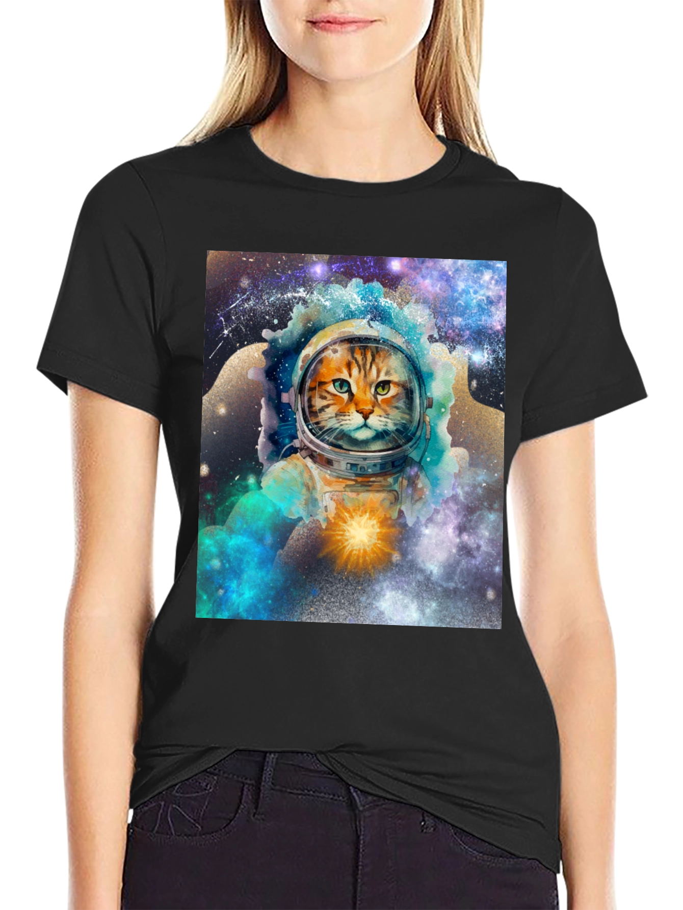Cosmic Cat Astronaut Graphic T-Shirt
