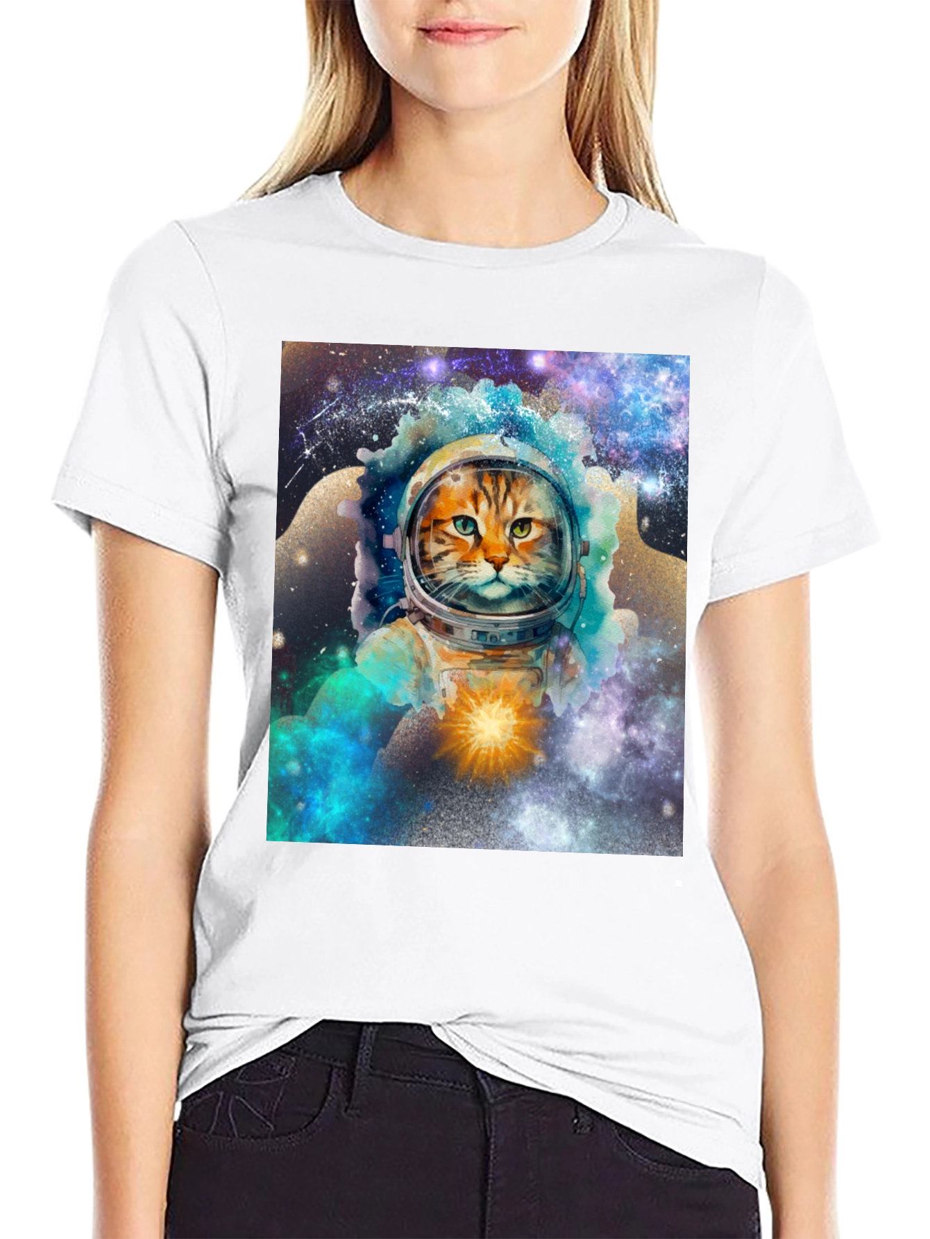 Cosmic Cat Astronaut Graphic T-Shirt