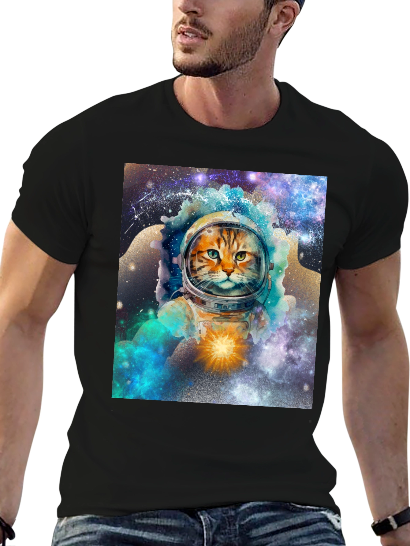 Cosmic Cat Astronaut Graphic T-Shirt