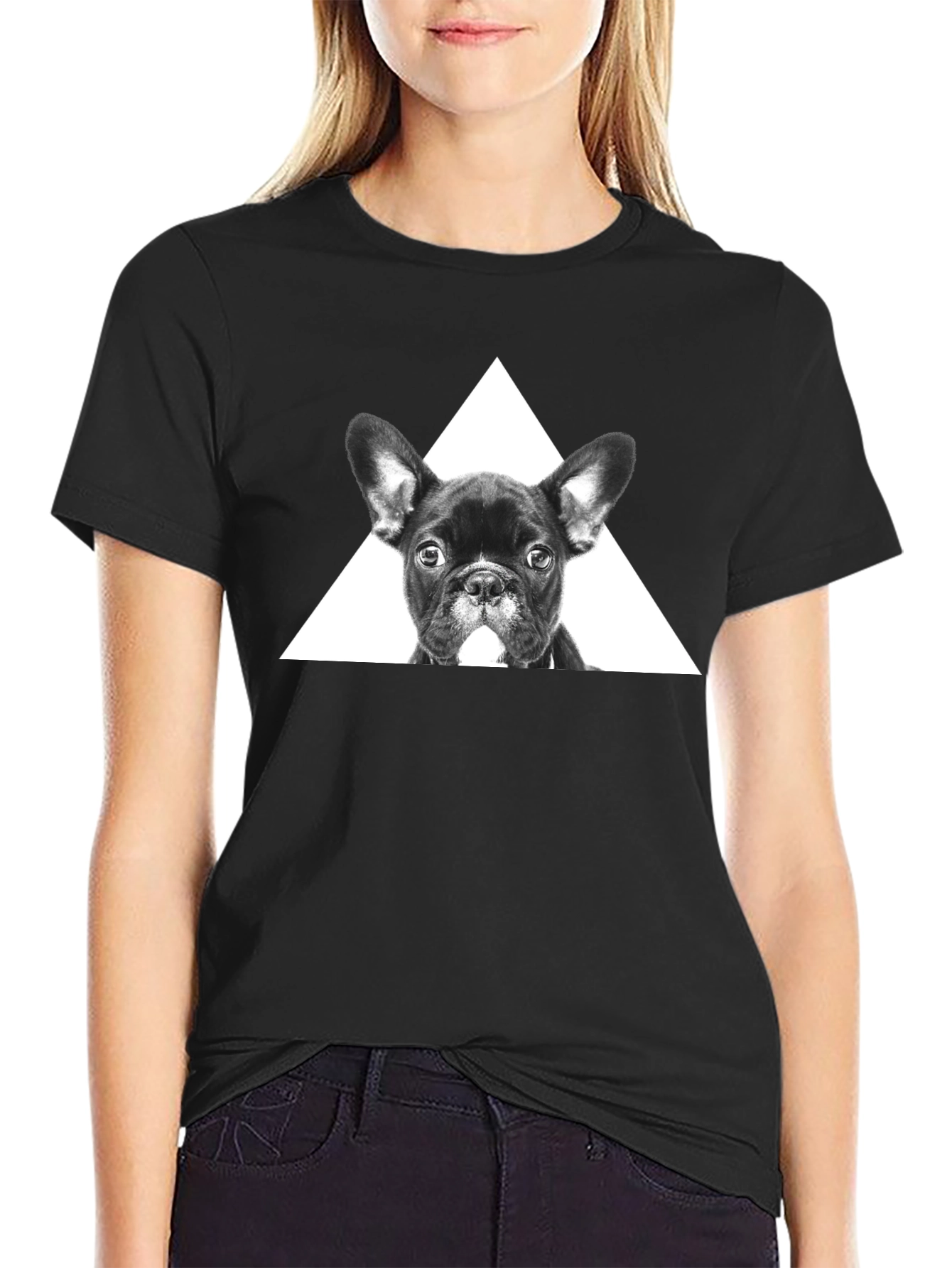 Dog Triangle Graphic Tee - Stylish Unisex Black T-Shirt