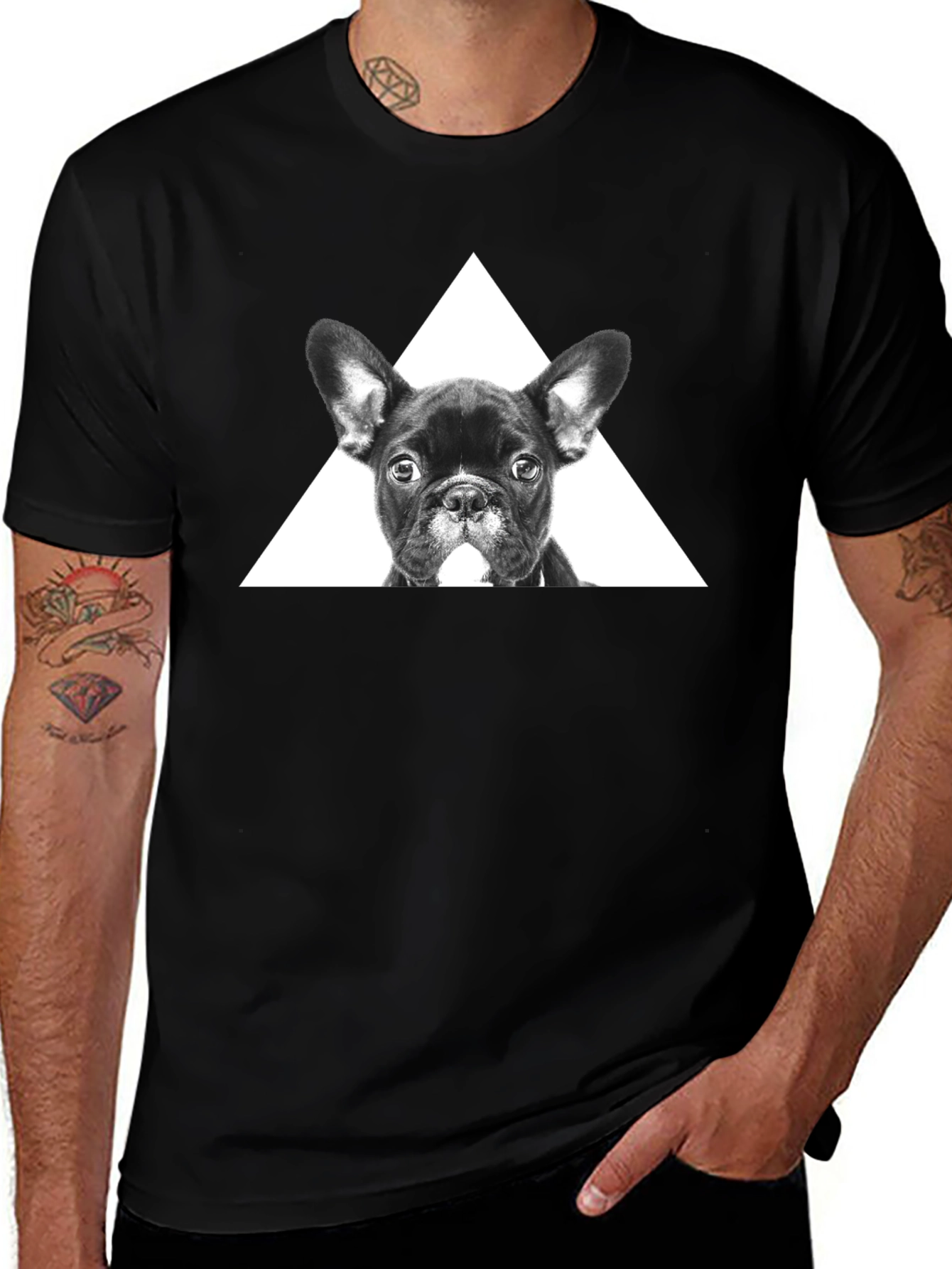 Dog Triangle Graphic Tee - Stylish Unisex Black T-Shirt
