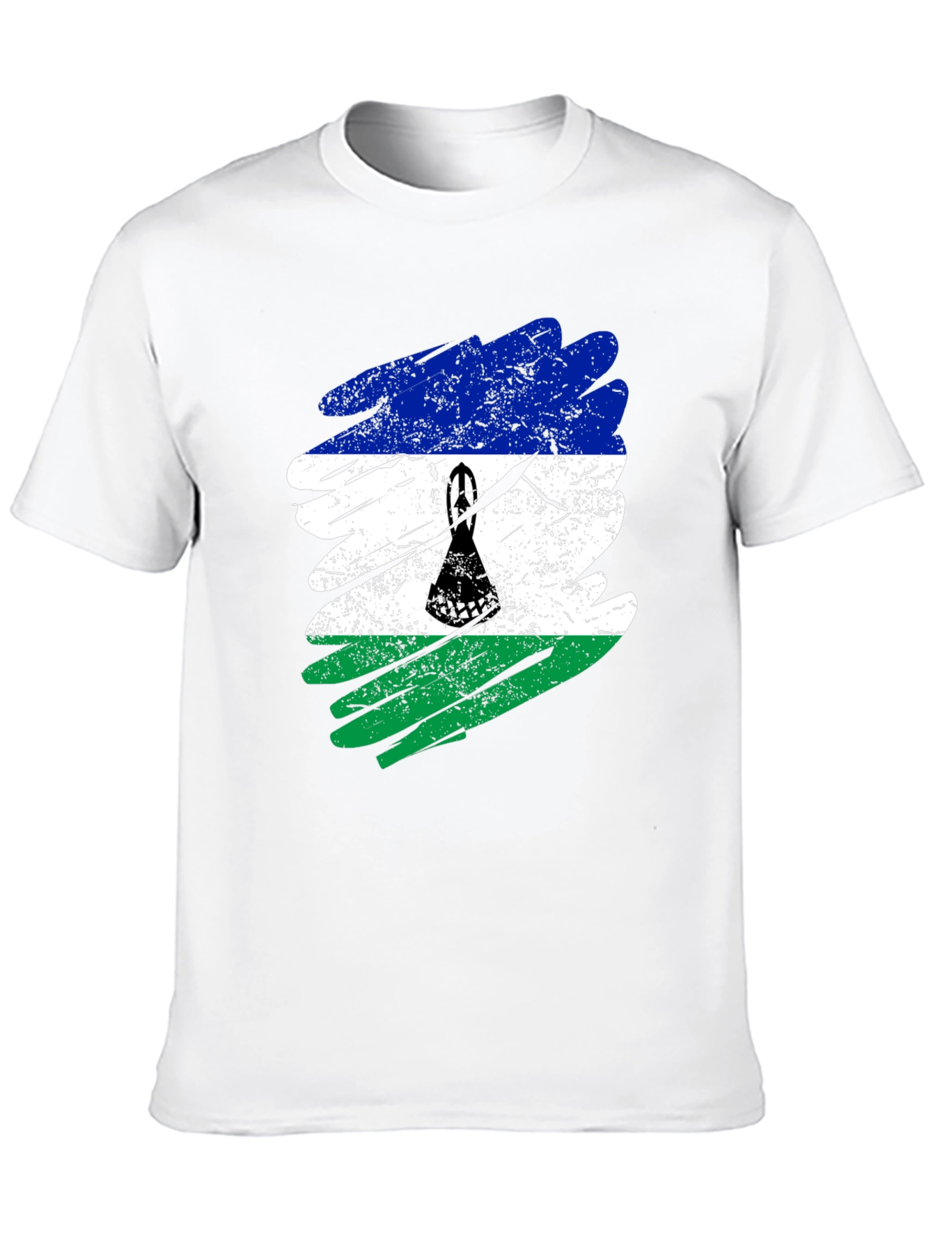 Lesotho Flag Brush Stroke Black T-Shirt
