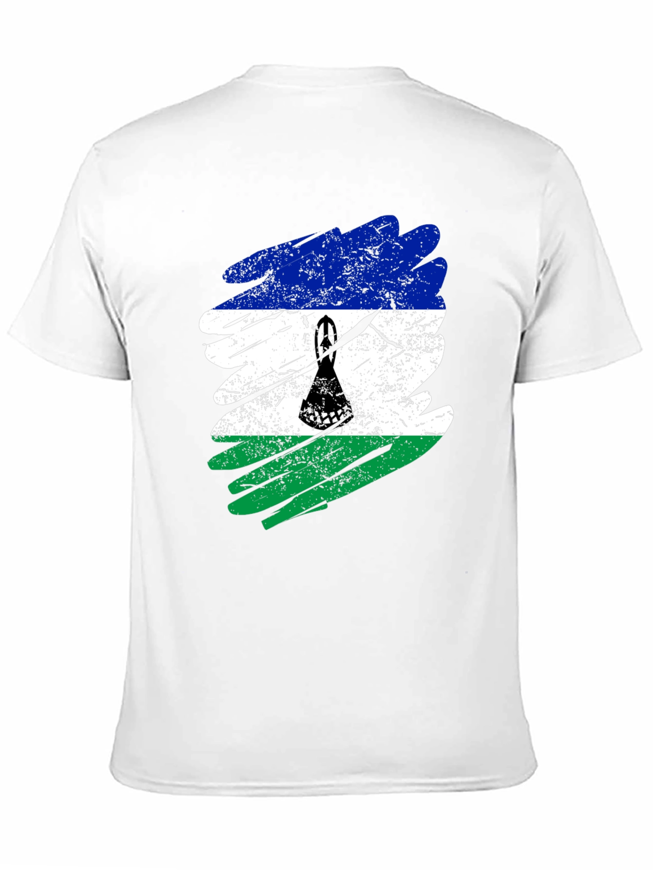 Lesotho Flag Brush Stroke Black T-Shirt