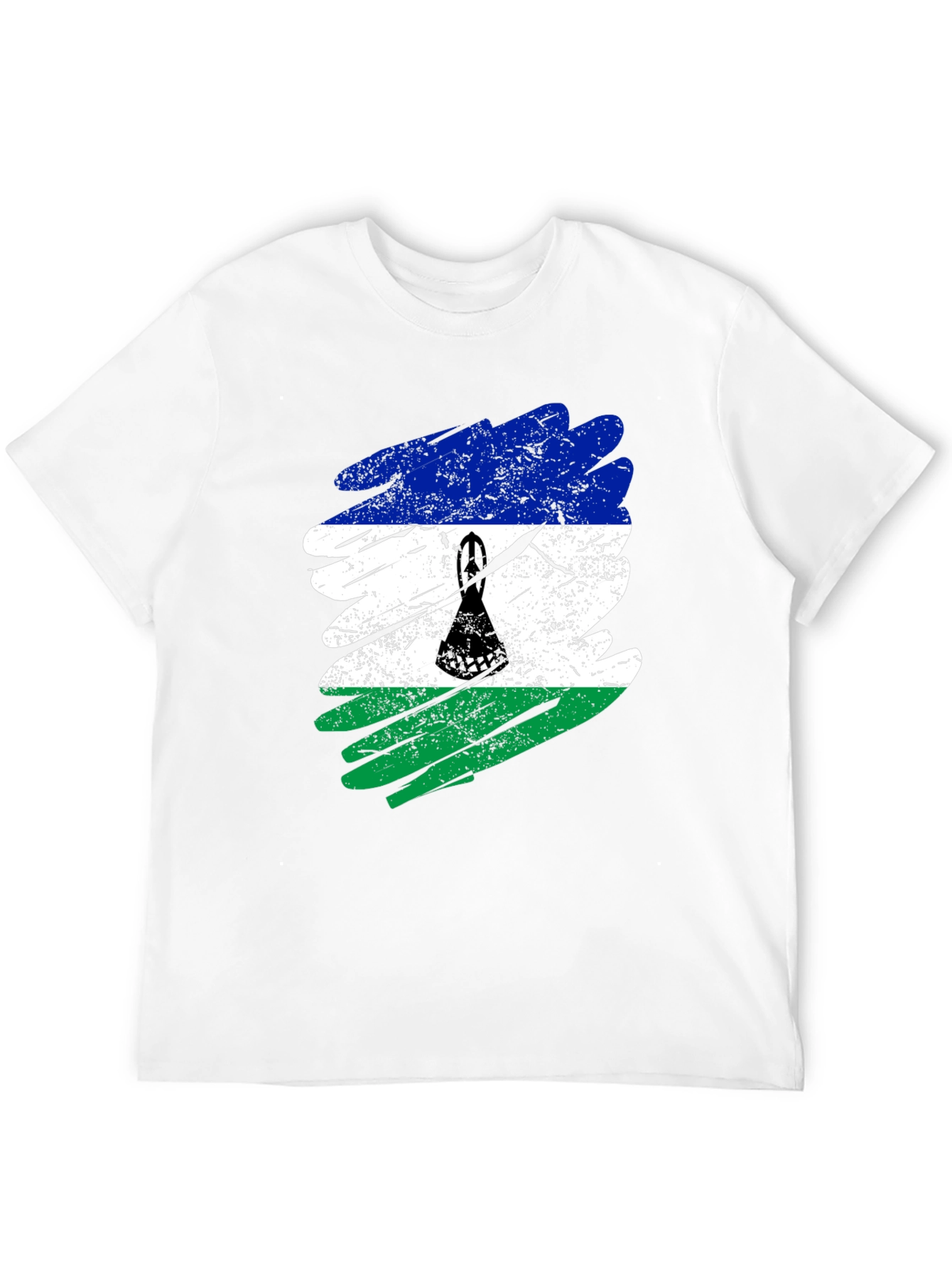 Lesotho Flag Brush Stroke Black T-Shirt
