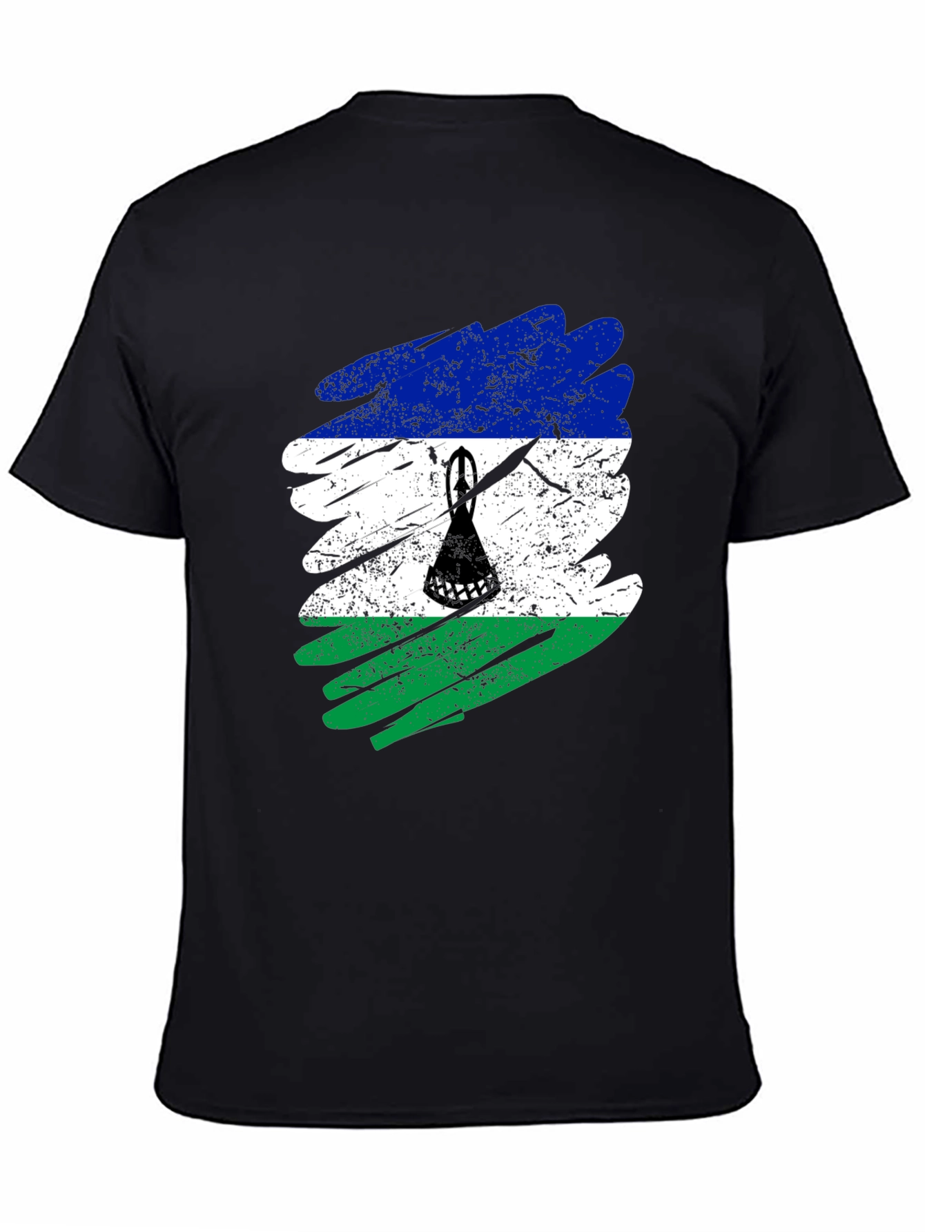 Lesotho Flag Brush Stroke Black T-Shirt