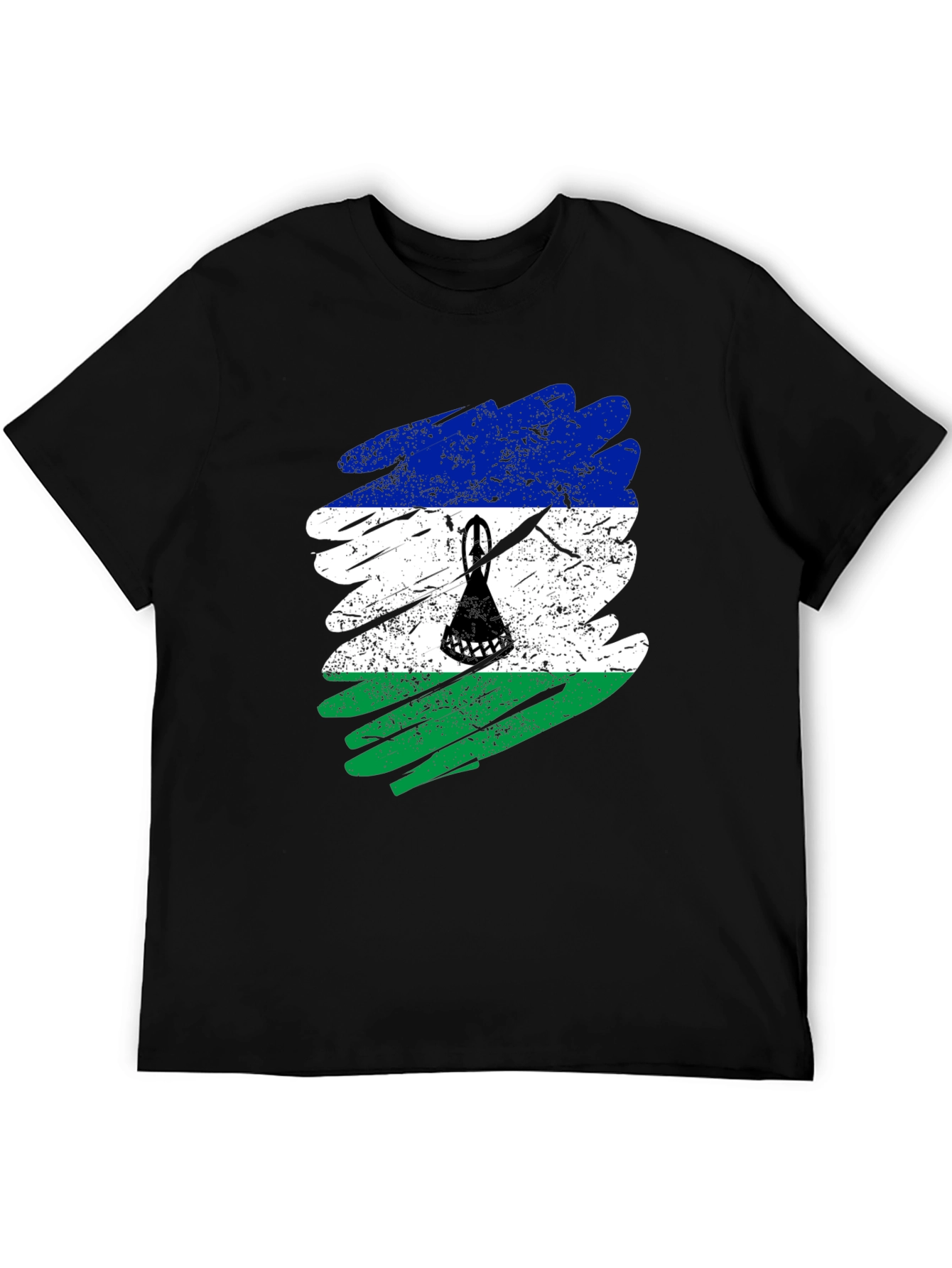 Lesotho Flag Brush Stroke Black T-Shirt