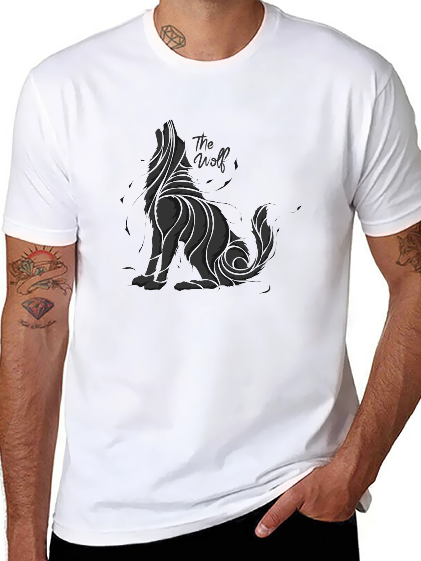 Mens Black The Wolf Graphic T-Shirt