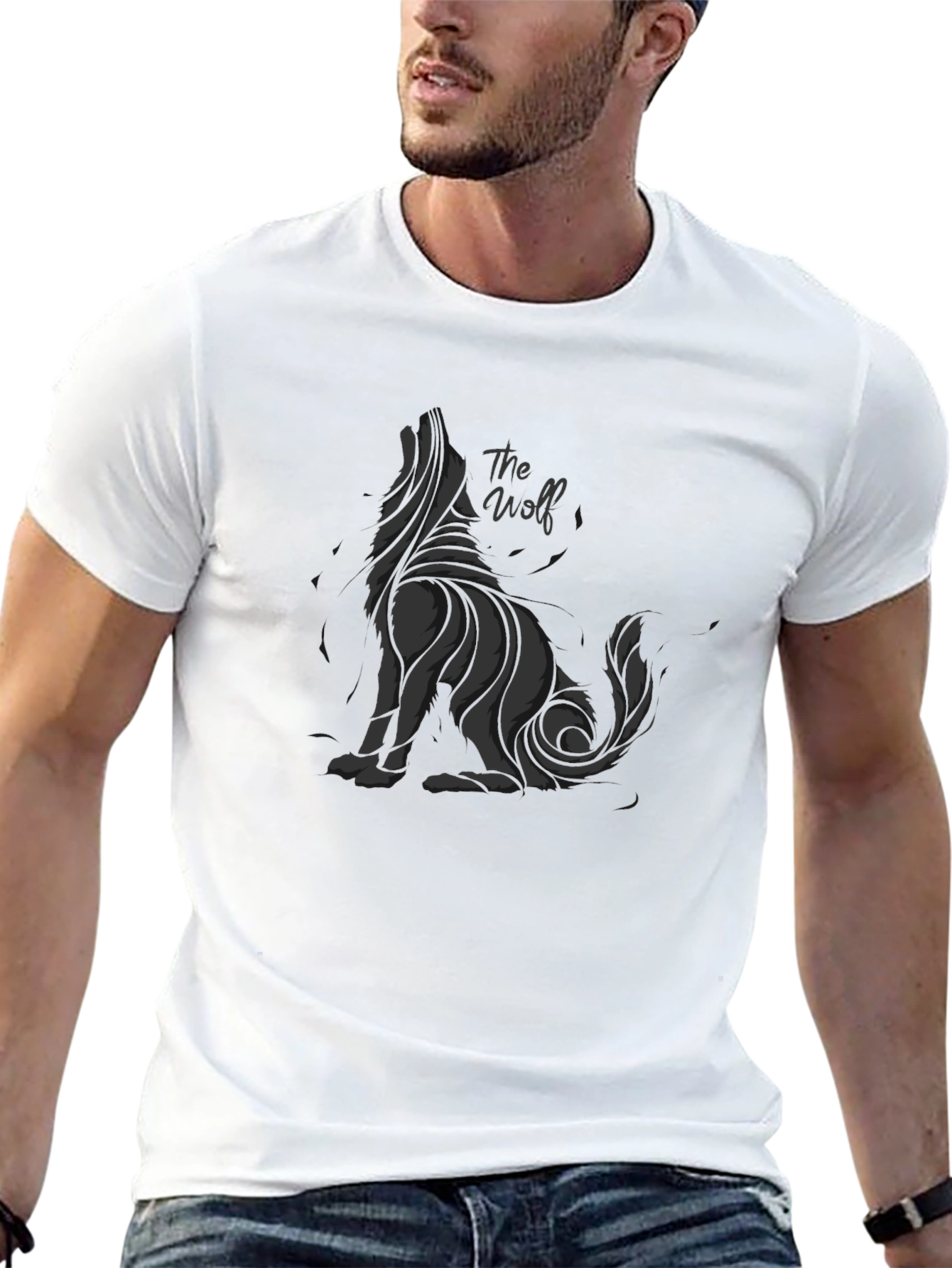 Mens Black The Wolf Graphic T-Shirt