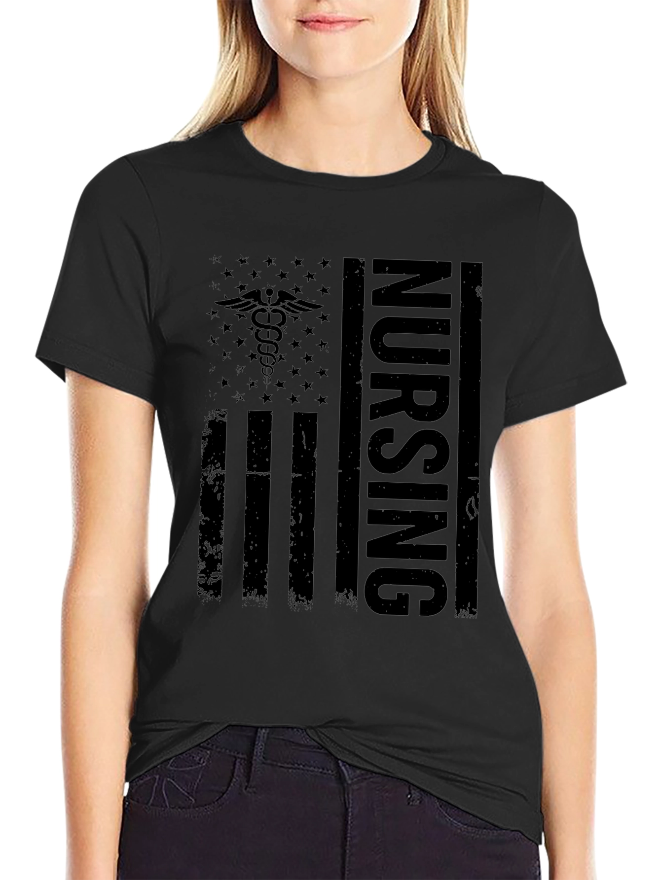 Nursing American Flag Graphic Tee