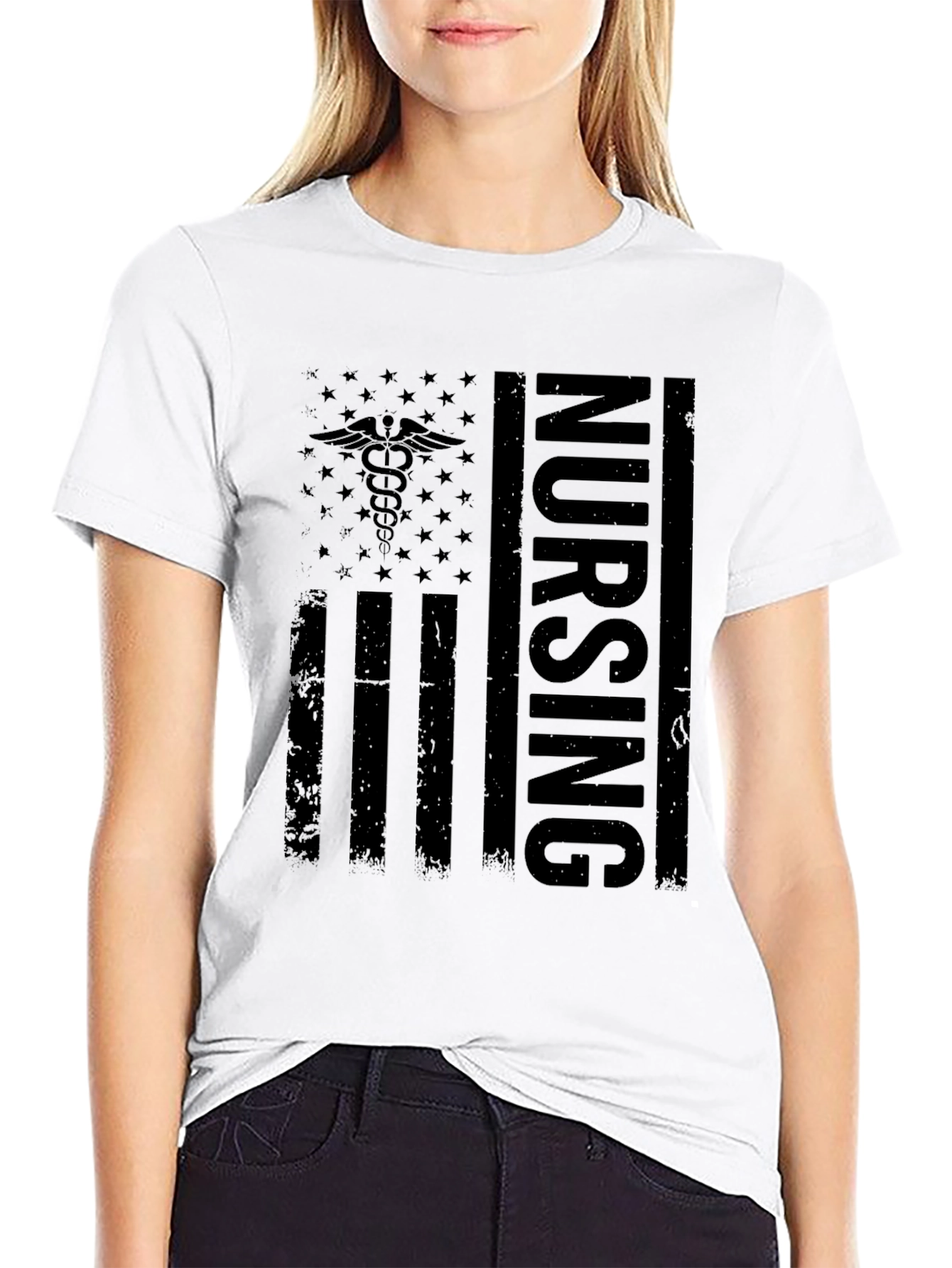Nursing American Flag Graphic Tee