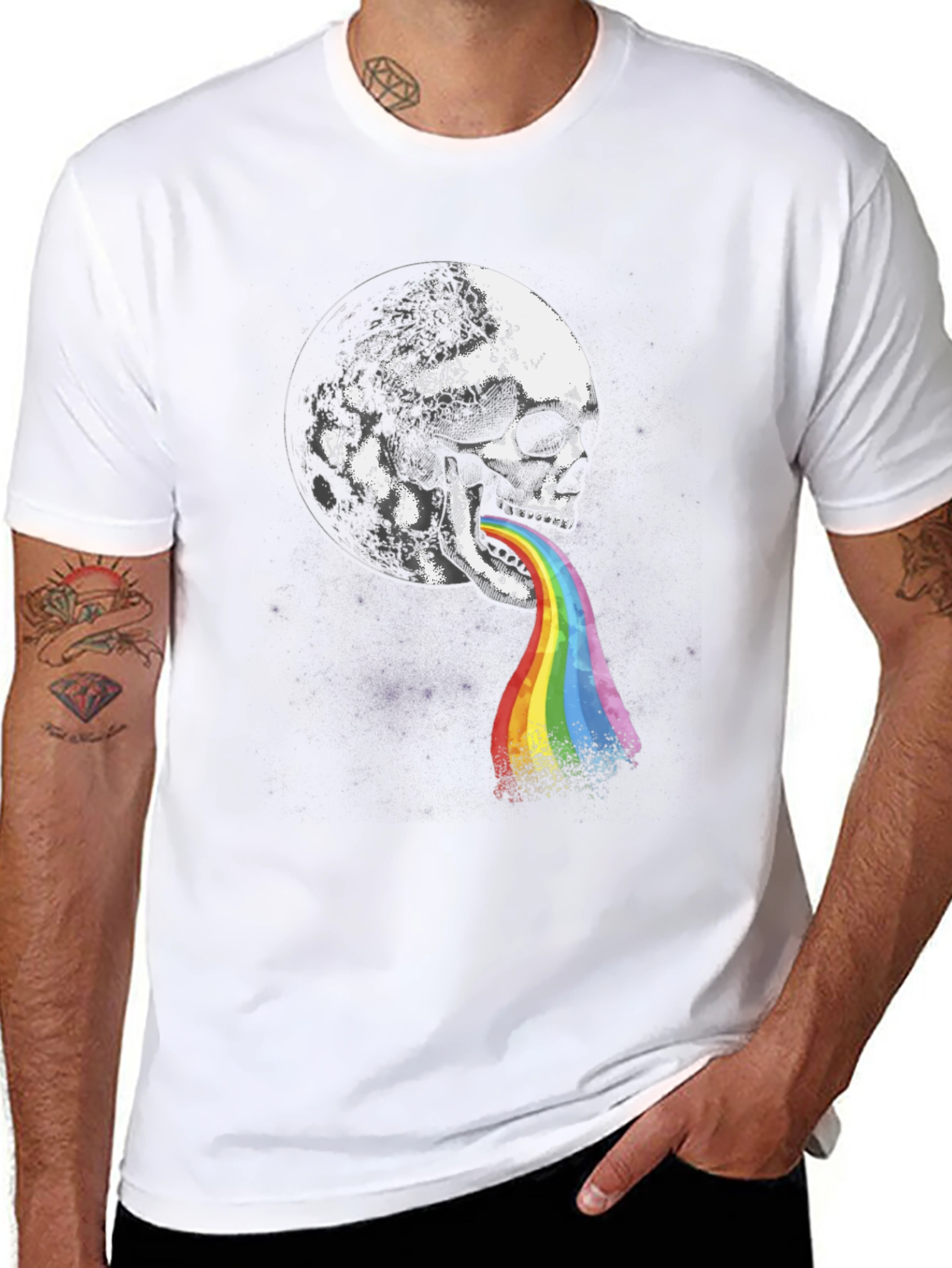 Skull Moon Rainbow Vomit Graphic Tee