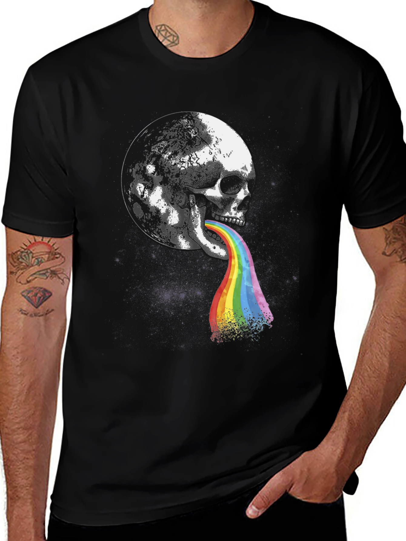 Skull Moon Rainbow Vomit Graphic Tee