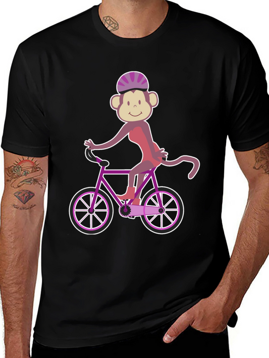 Monkey Riding Bike Graphic Tee - Fun Novelty Shirt