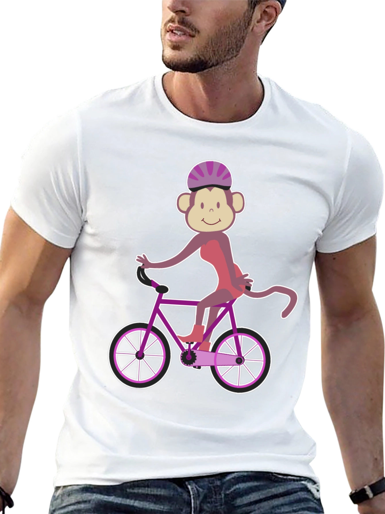 Monkey Riding Bike Graphic Tee - Fun Novelty Shirt