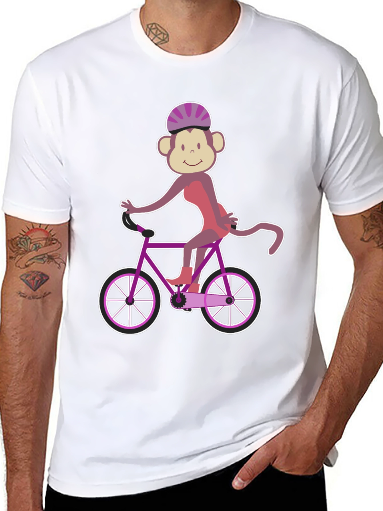 Monkey Riding Bike Graphic Tee - Fun Novelty Shirt