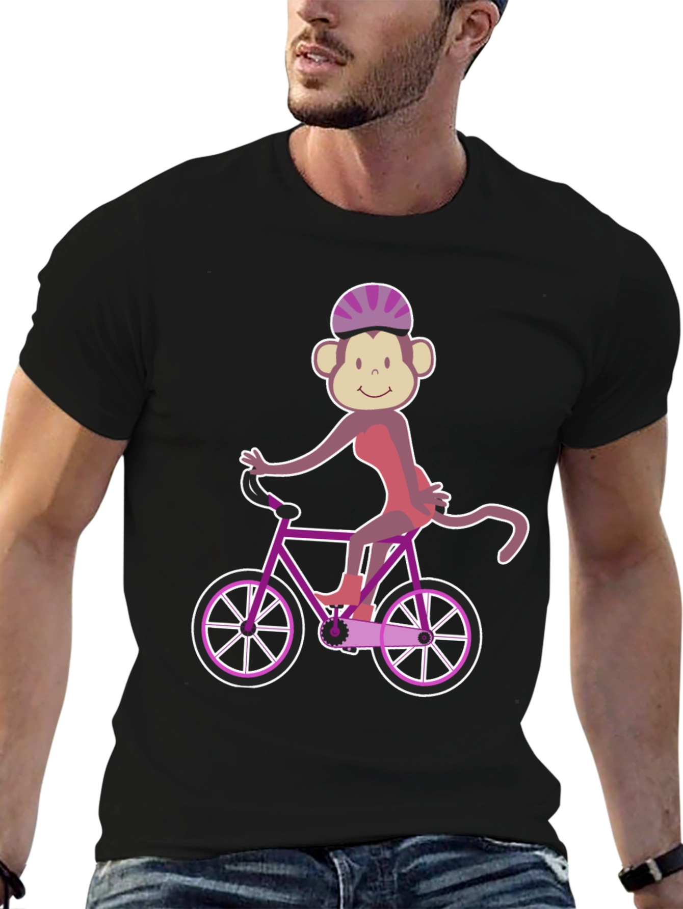 Monkey Riding Bike Graphic Tee - Fun Novelty Shirt