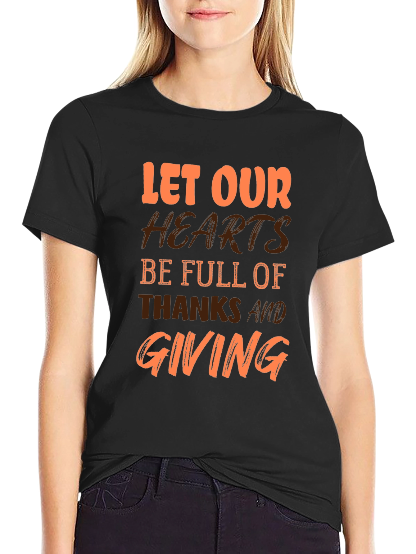 Thanksgiving Graphic T-Shirt - Let Our Hearts Be Full