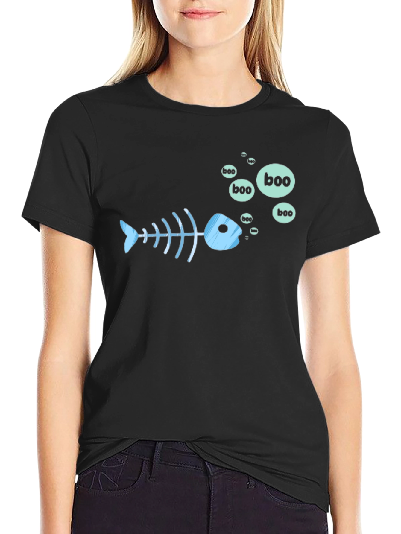 Boo Fish Skeleton Graphic Tee - Black