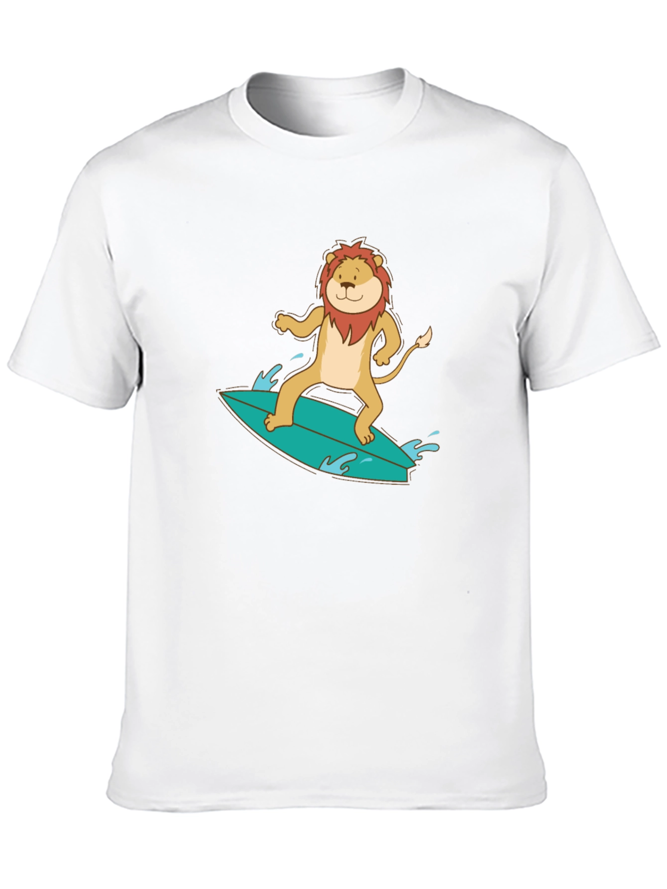 Lion Surfing Graphic Tee - Cool Animal T-Shirt