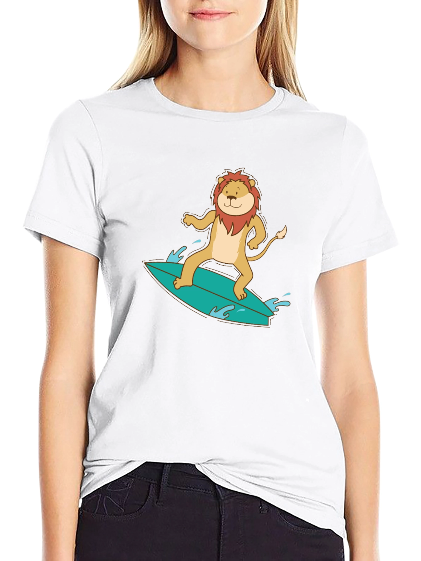 Lion Surfing Graphic Tee - Cool Animal T-Shirt