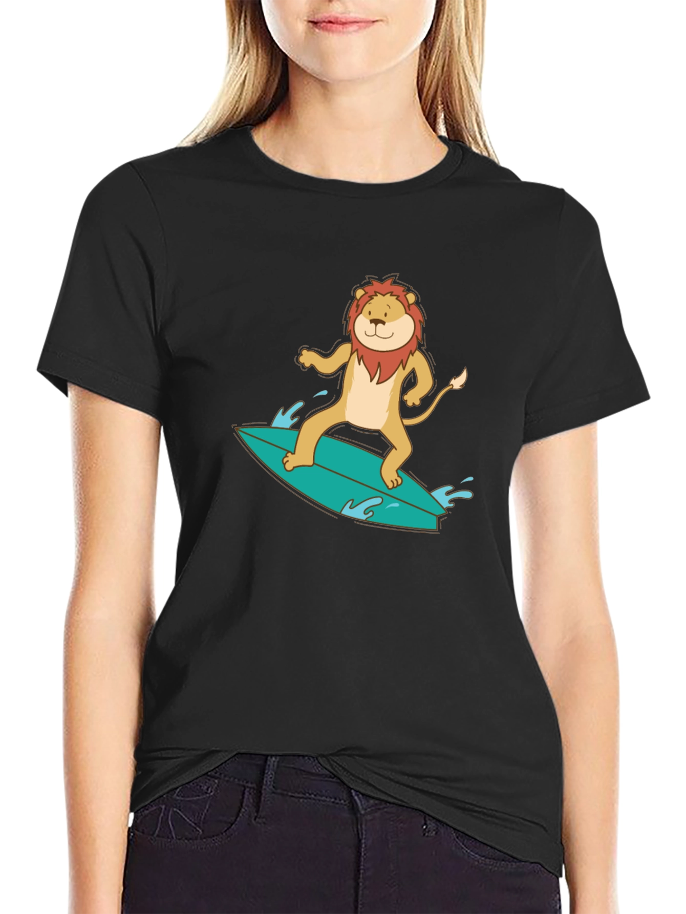 Lion Surfing Graphic Tee - Cool Animal T-Shirt