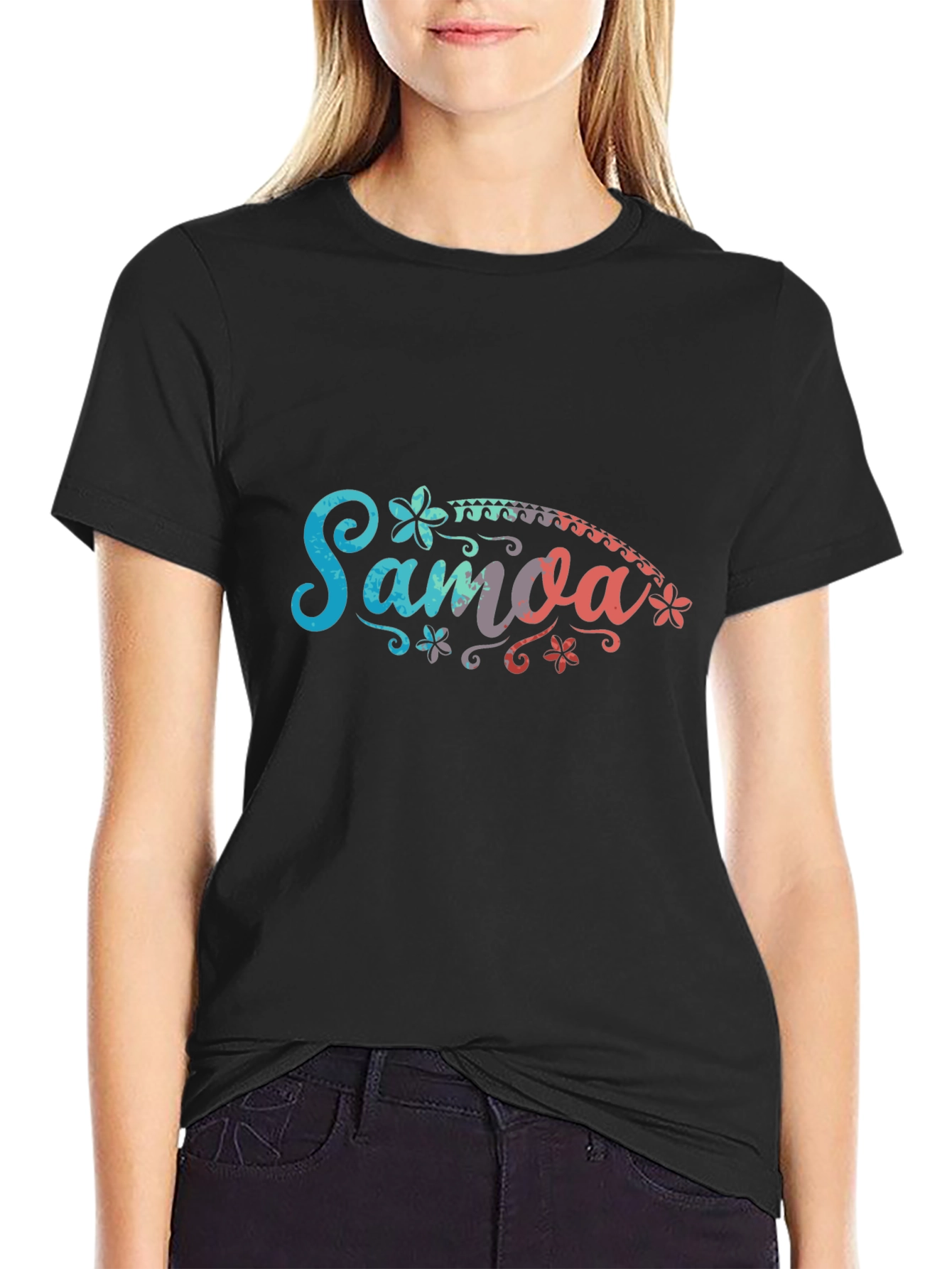 Samoa Floral Graphic Black T-Shirt
