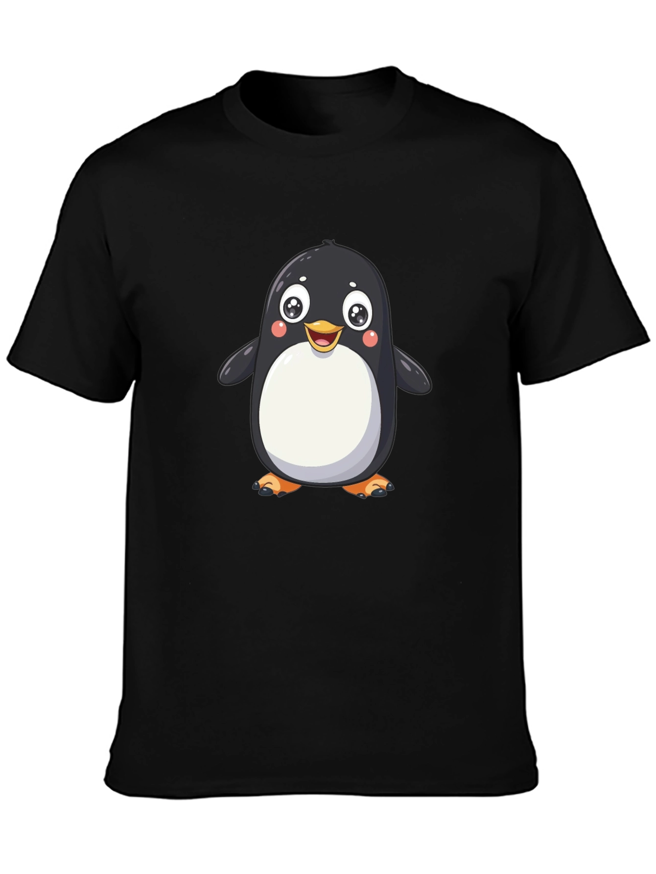 Cute Cartoon Penguin Graphic Tee - Black