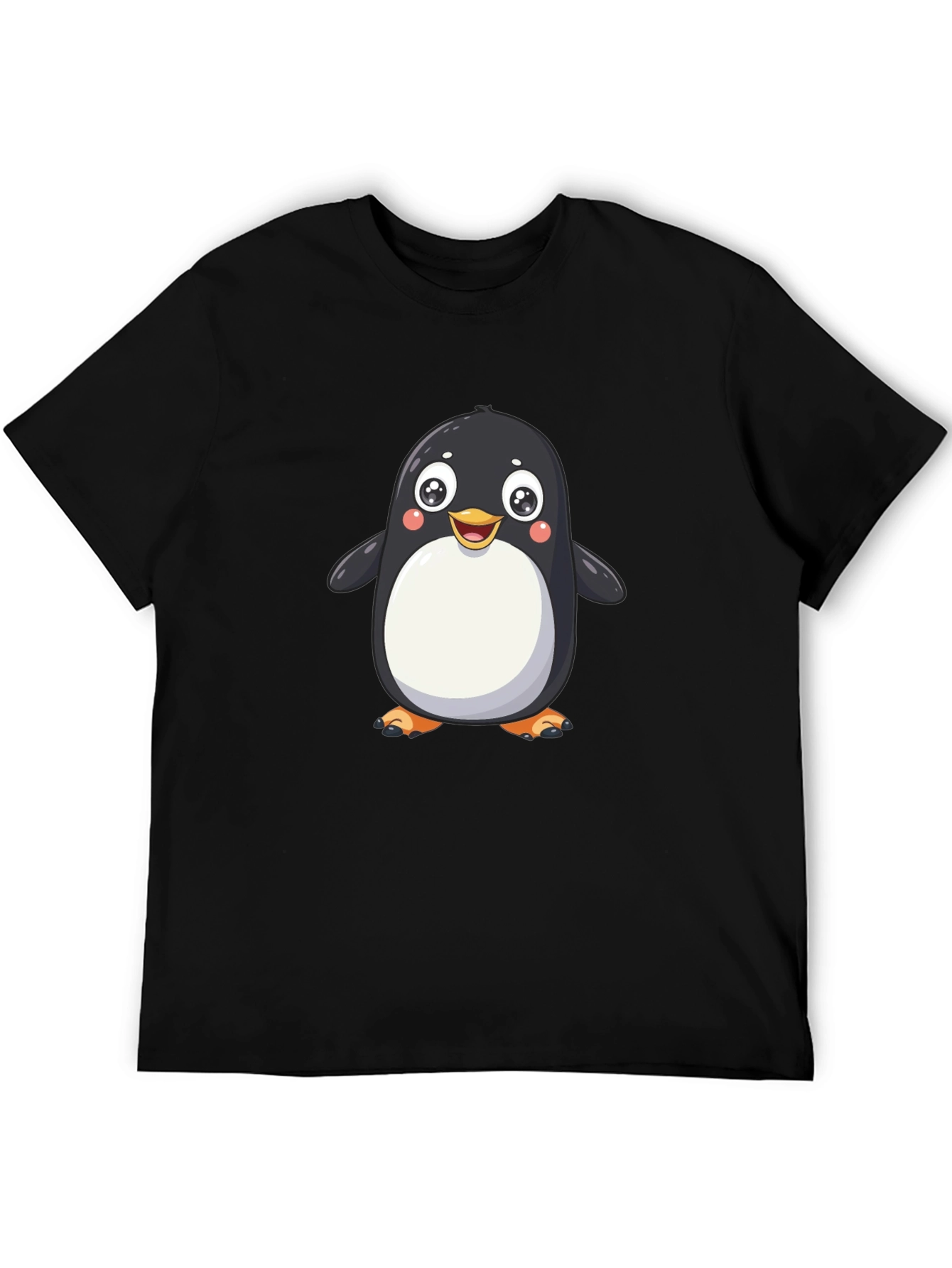 Cute Cartoon Penguin Graphic Tee - Black