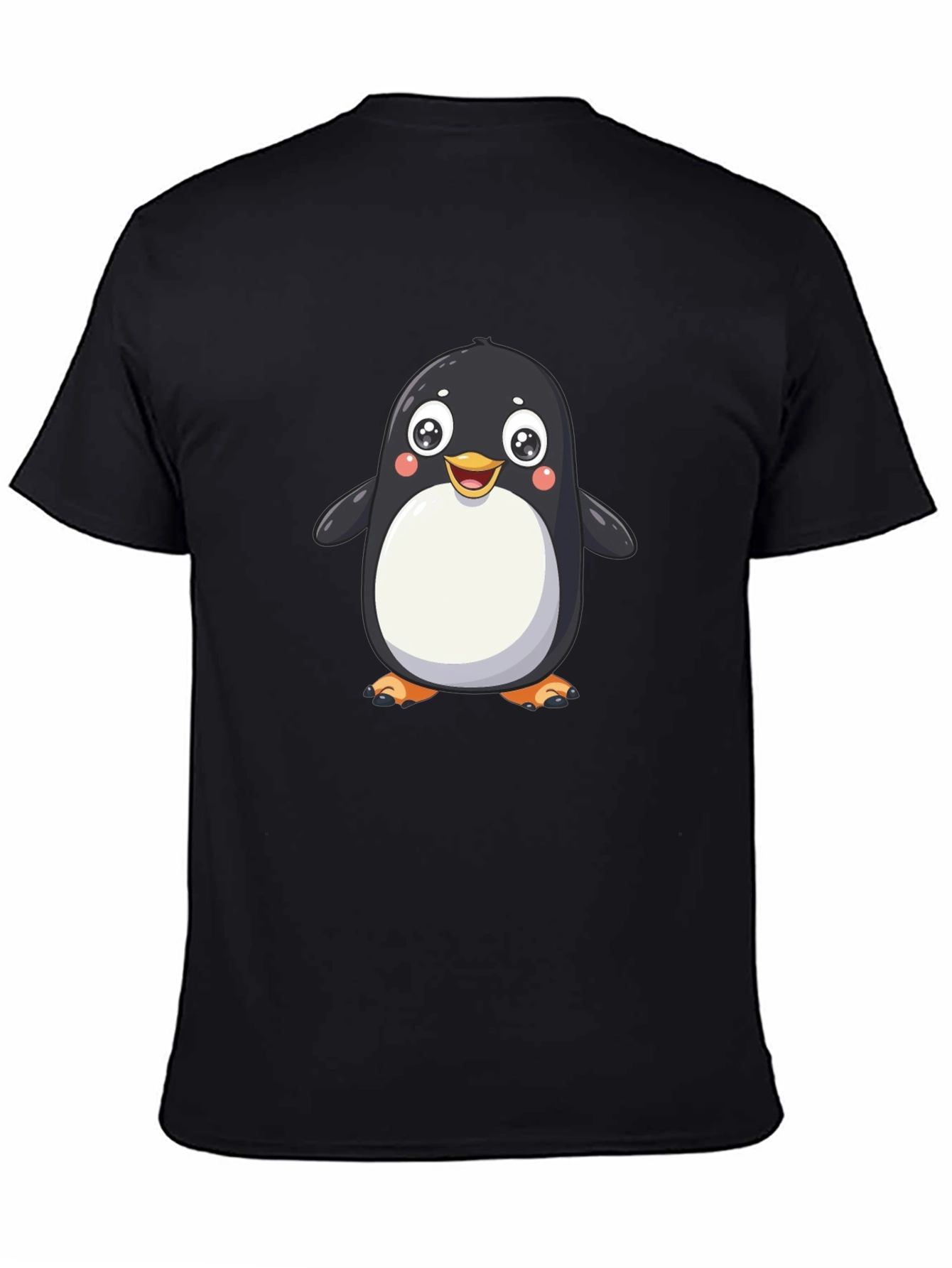 Cute Cartoon Penguin Graphic Tee - Black